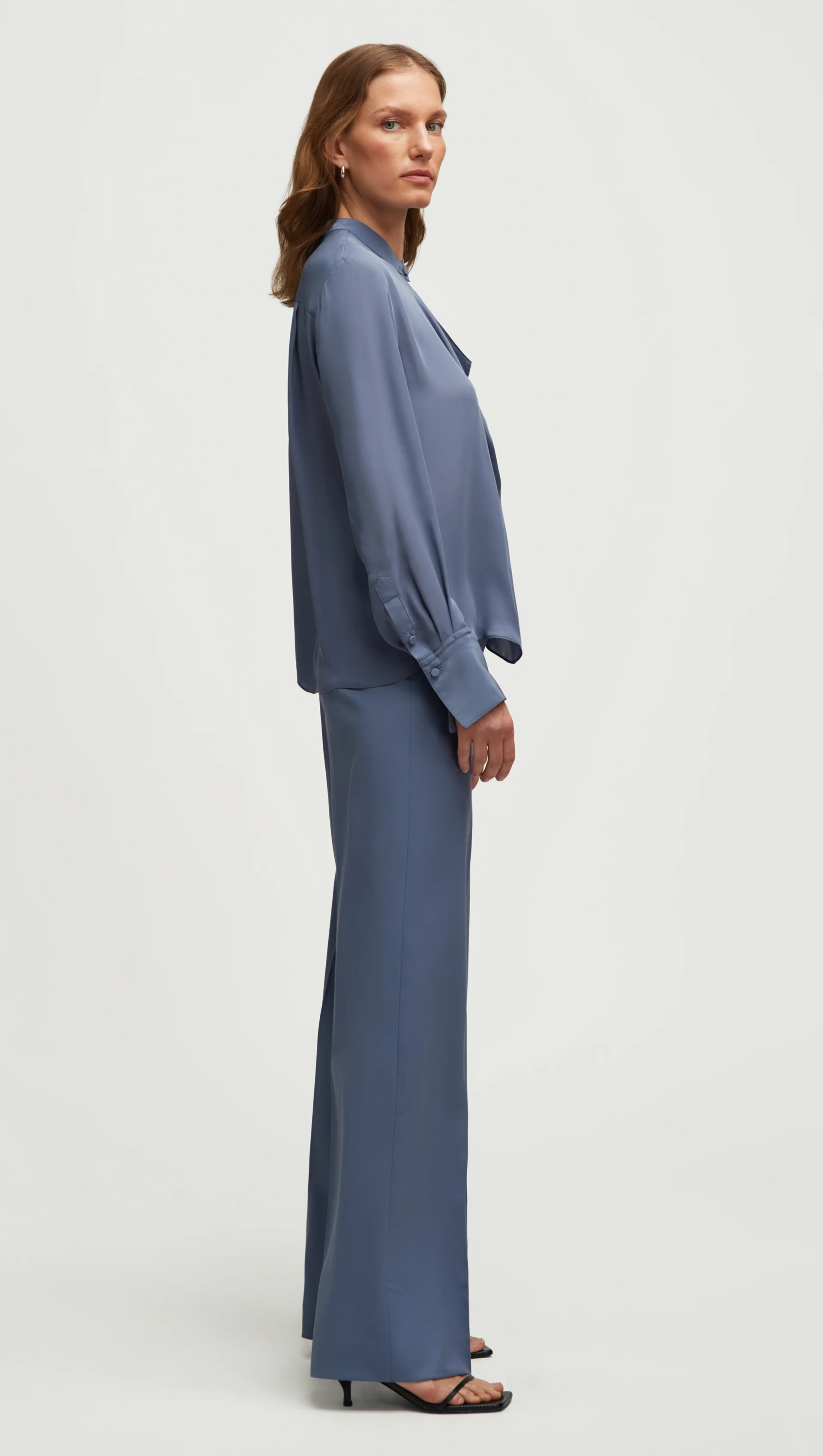 Cowl Neck Blouse in Double Georgette | Powder Blue - Image 4