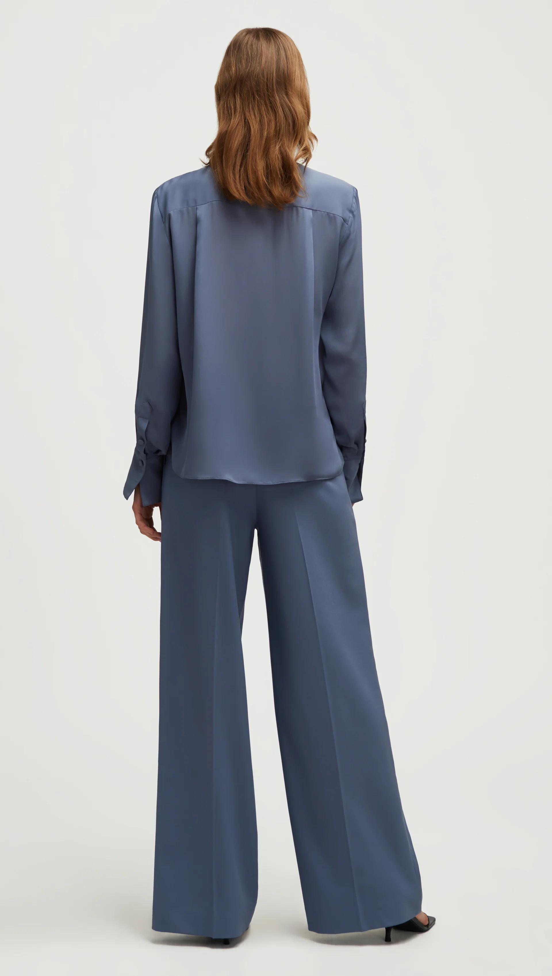 Cowl Neck Blouse in Double Georgette | Powder Blue - Image 5