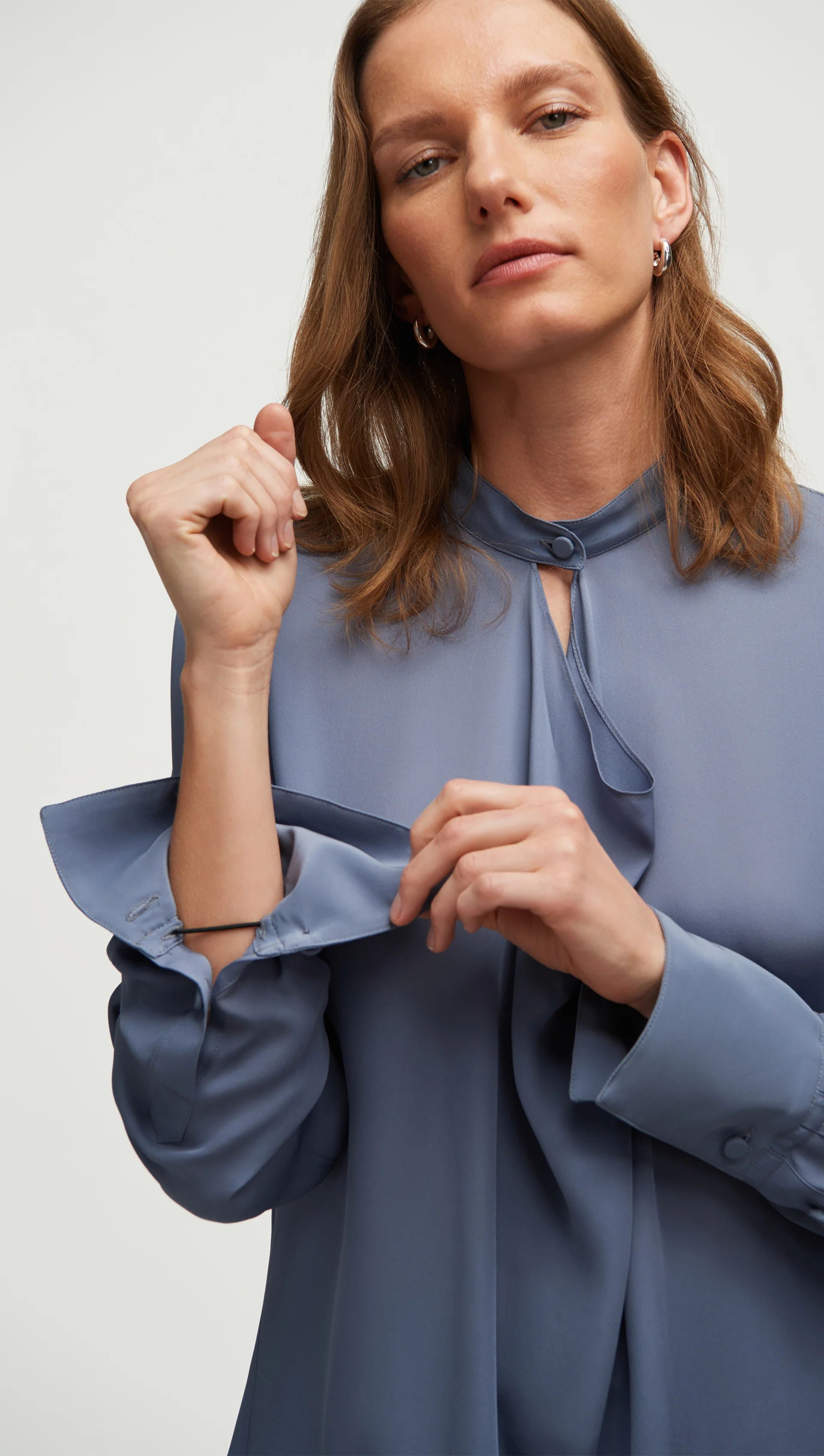 Cowl Neck Blouse in Double Georgette | Powder Blue - Image 6