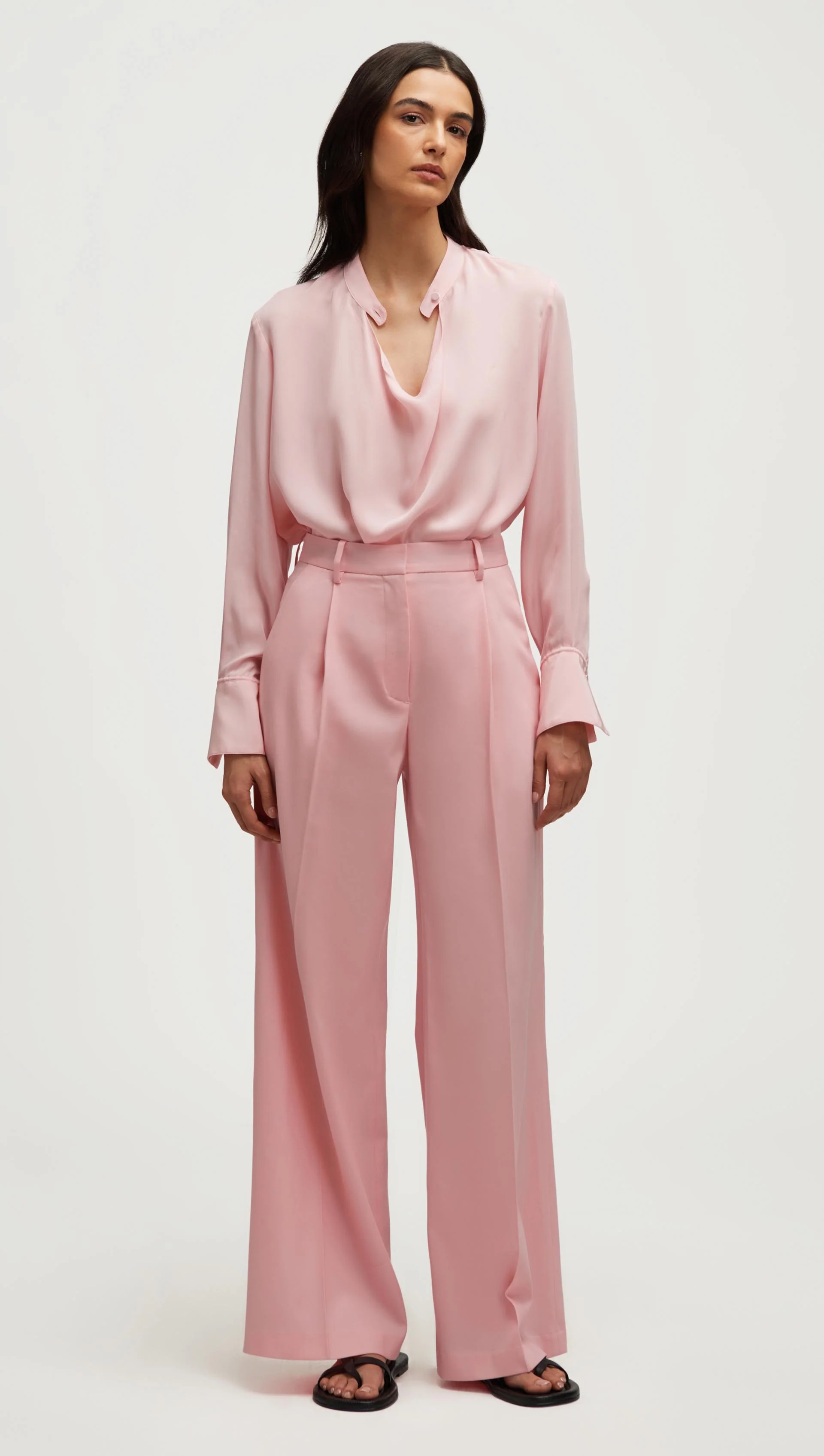 Cowl Neck Blouse in Double Georgette | Soft Pink - Image 3