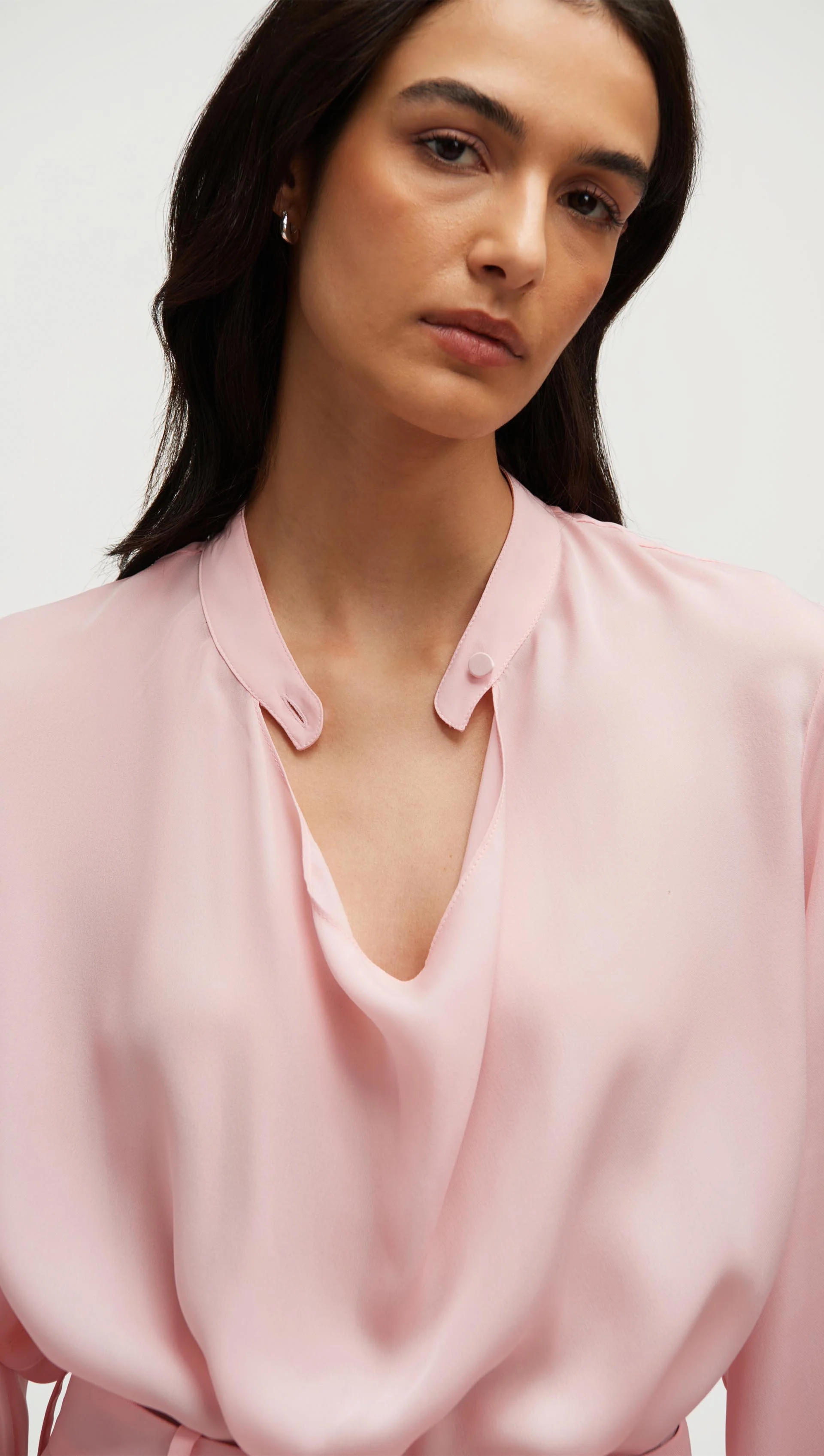 Cowl Neck Blouse in Double Georgette | Soft Pink - Image 4