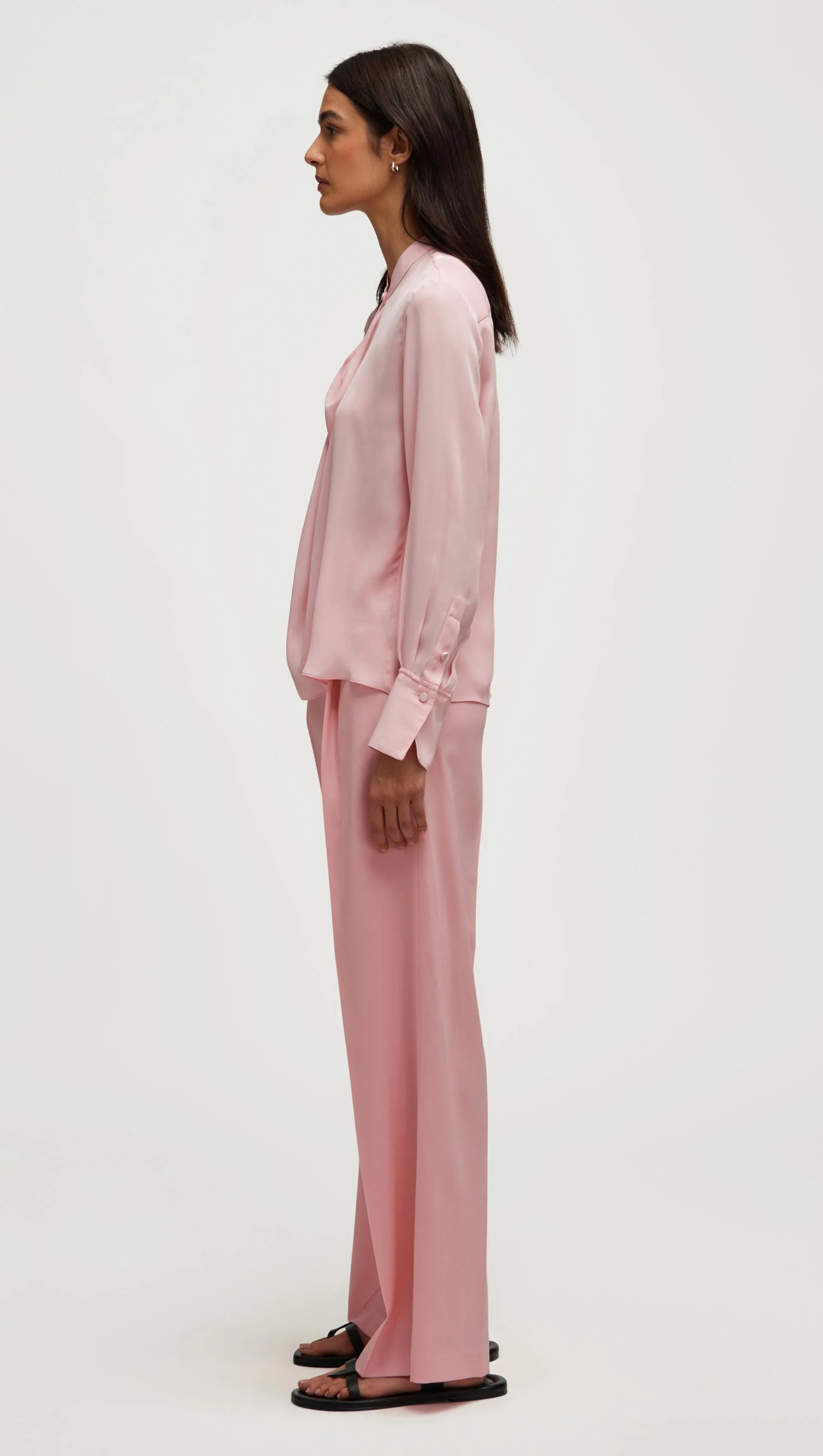 Cowl Neck Blouse in Double Georgette | Soft Pink - Image 5