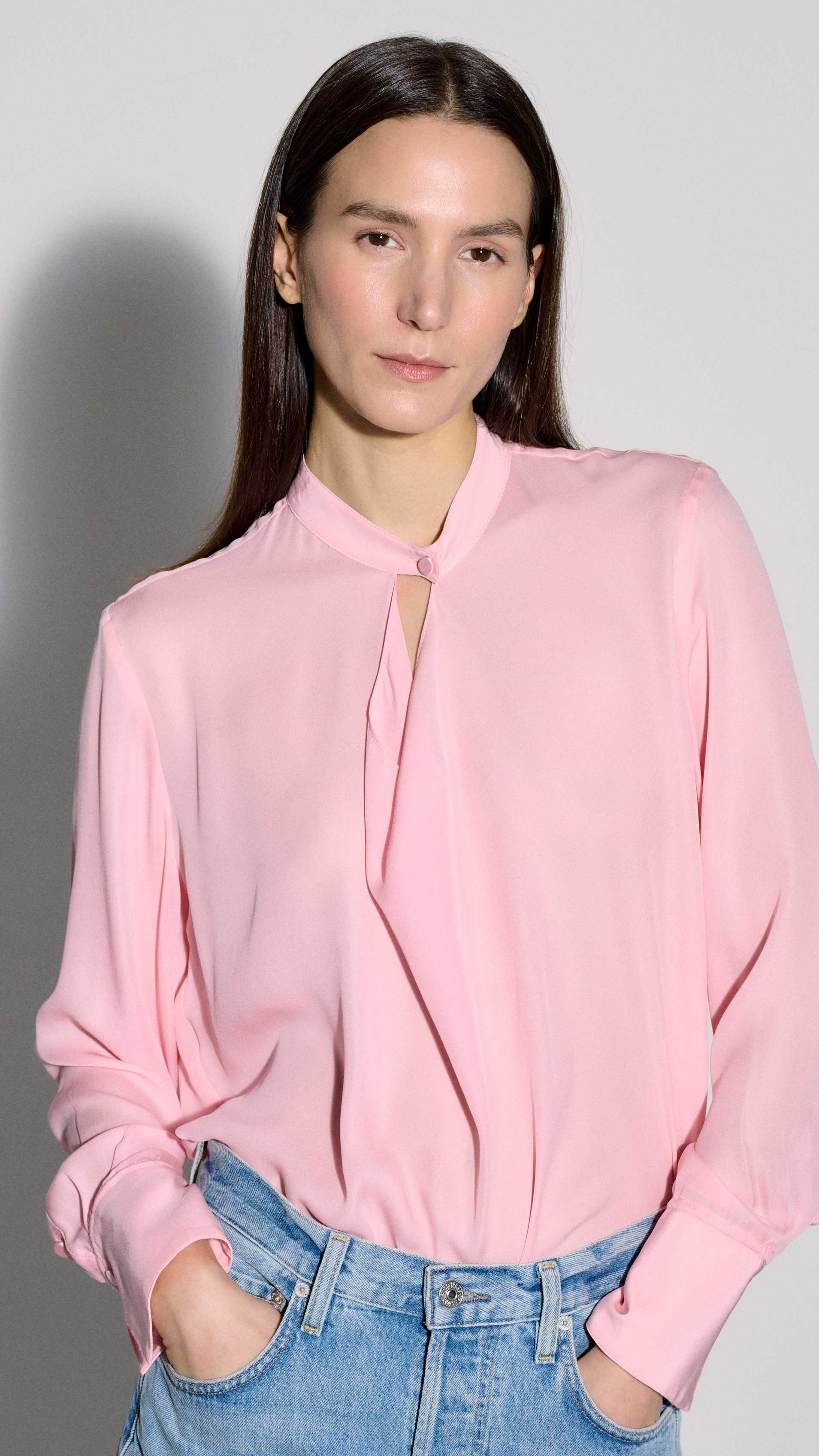 Cowl Neck Blouse in Double Georgette | Soft Pink - Image 7