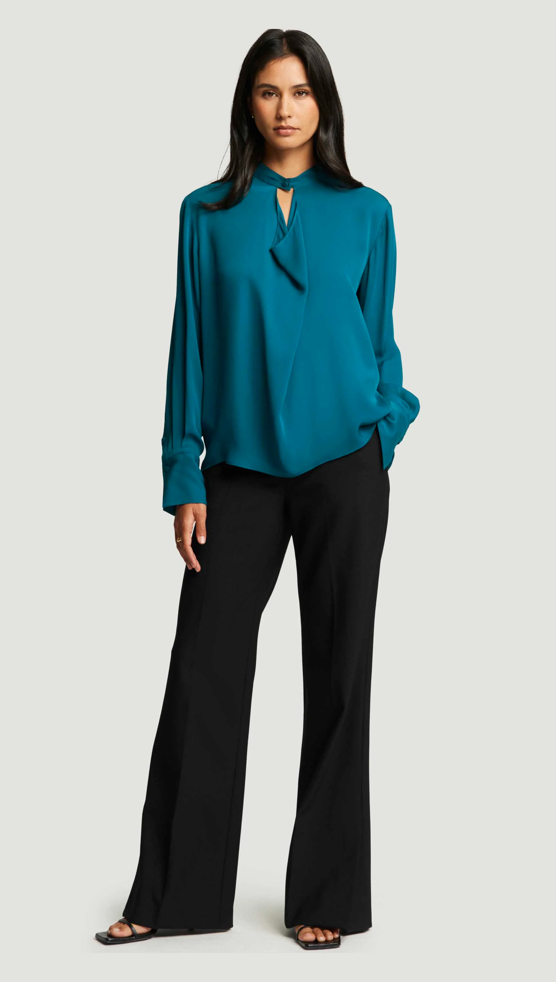 Cowl Neck Blouse in Double Georgette | Teal - Image 3
