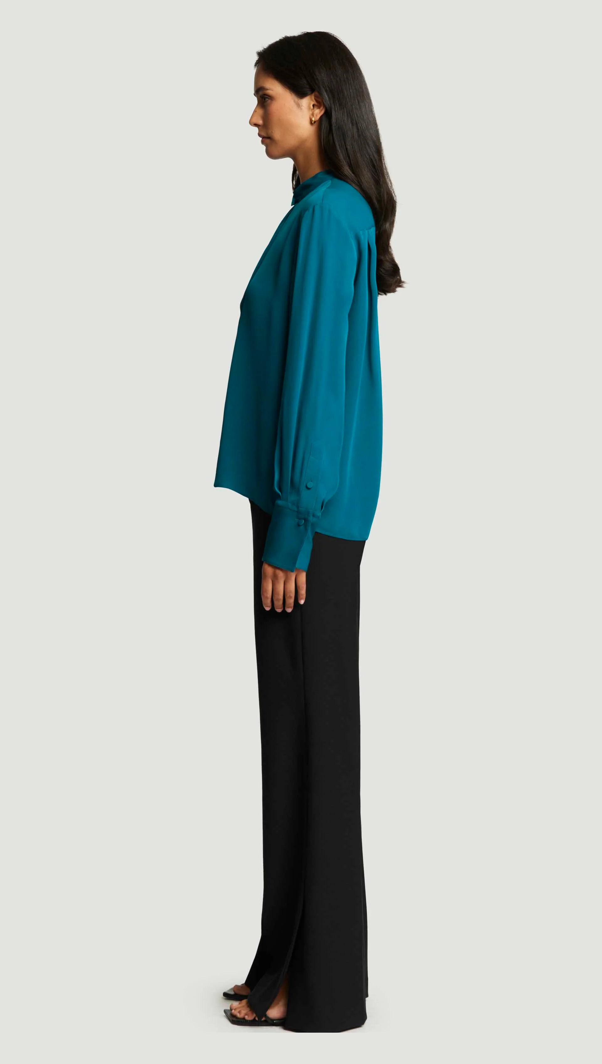 Cowl Neck Blouse in Double Georgette | Teal - Image 4