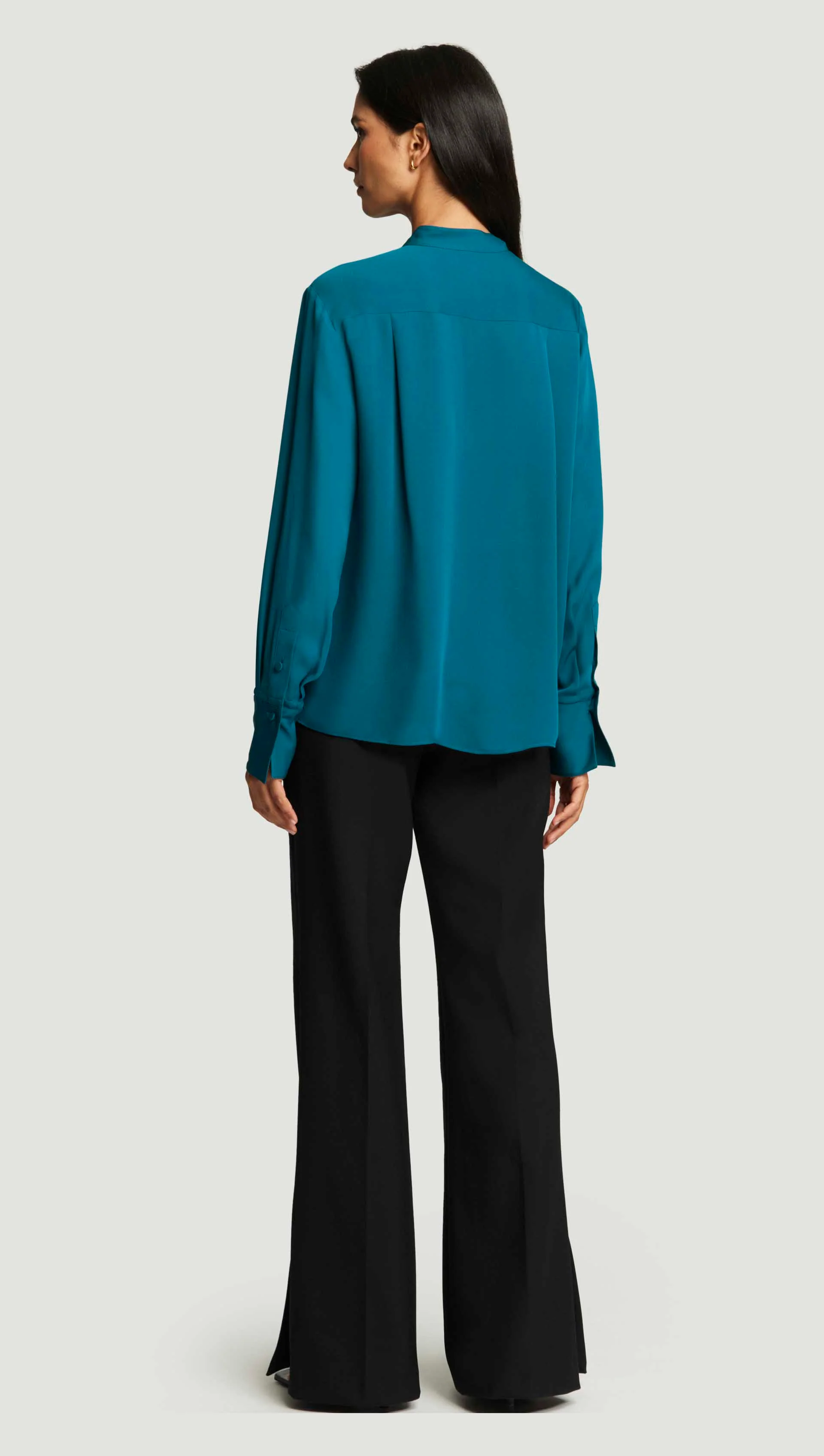 Cowl Neck Blouse in Double Georgette | Teal - Image 5