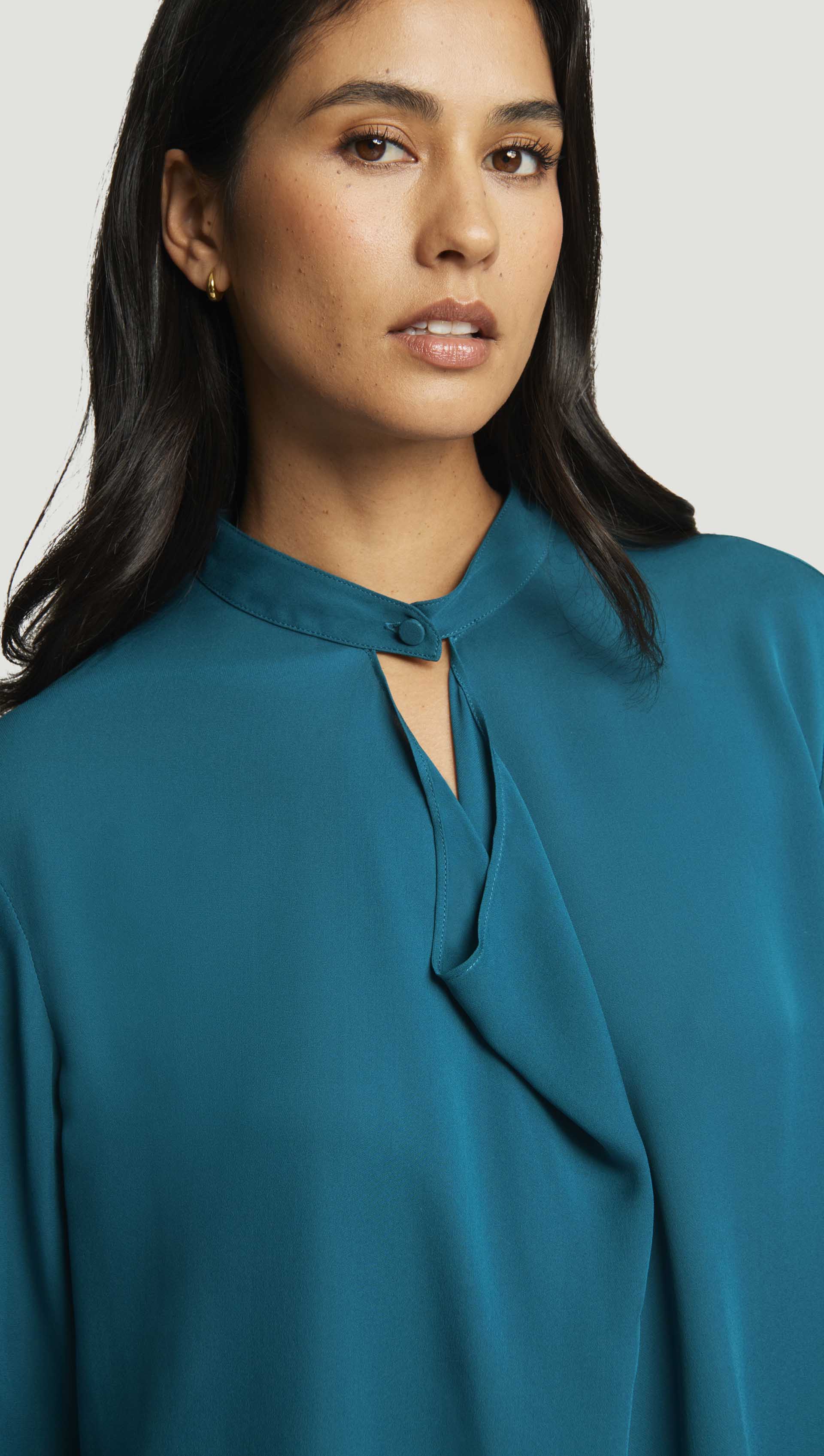 Cowl Neck Blouse in Double Georgette | Teal - Image 6