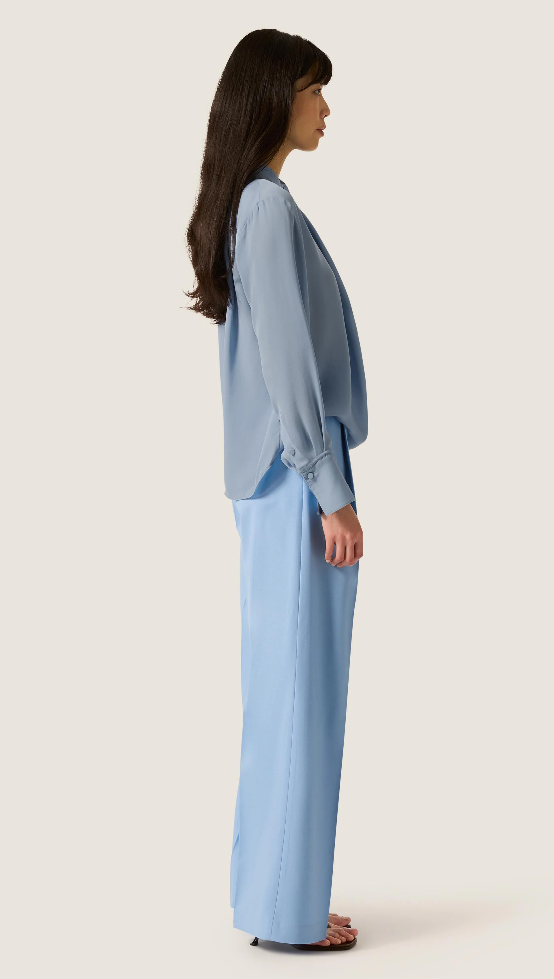 Cowl Neck Blouse in Double Georgette | Tufts Blue - Image 5