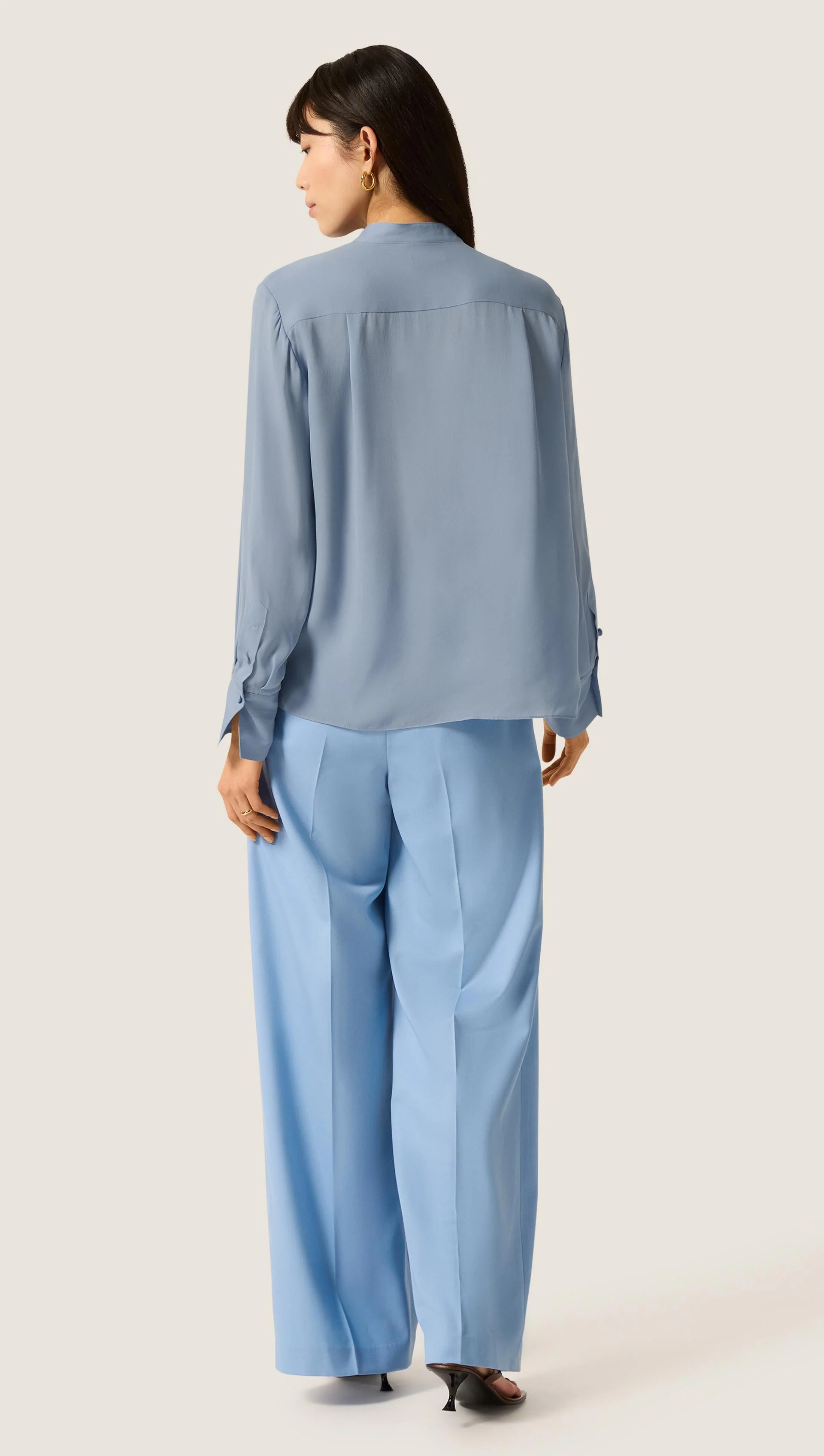 Cowl Neck Blouse in Double Georgette | Tufts Blue - Image 6