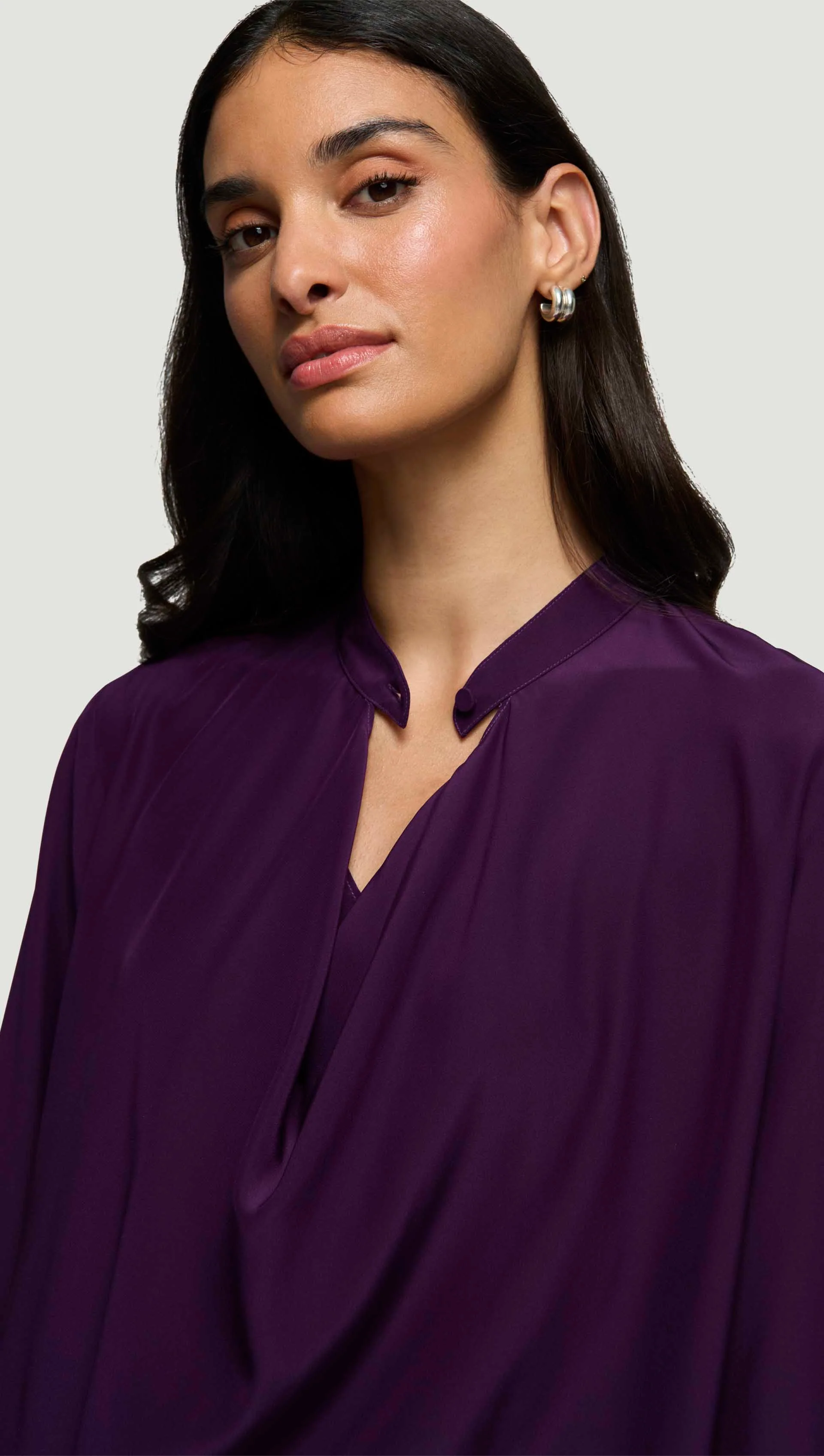 Cowl Neck Blouse in Silk Charmeuse | Grape - Image 2