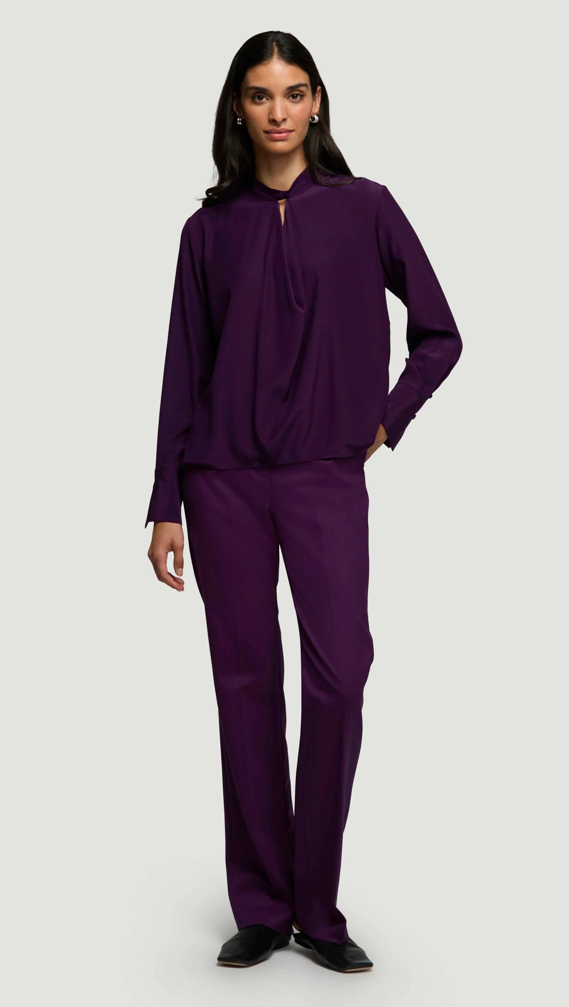 Cowl Neck Blouse in Silk Charmeuse | Grape - Image 3