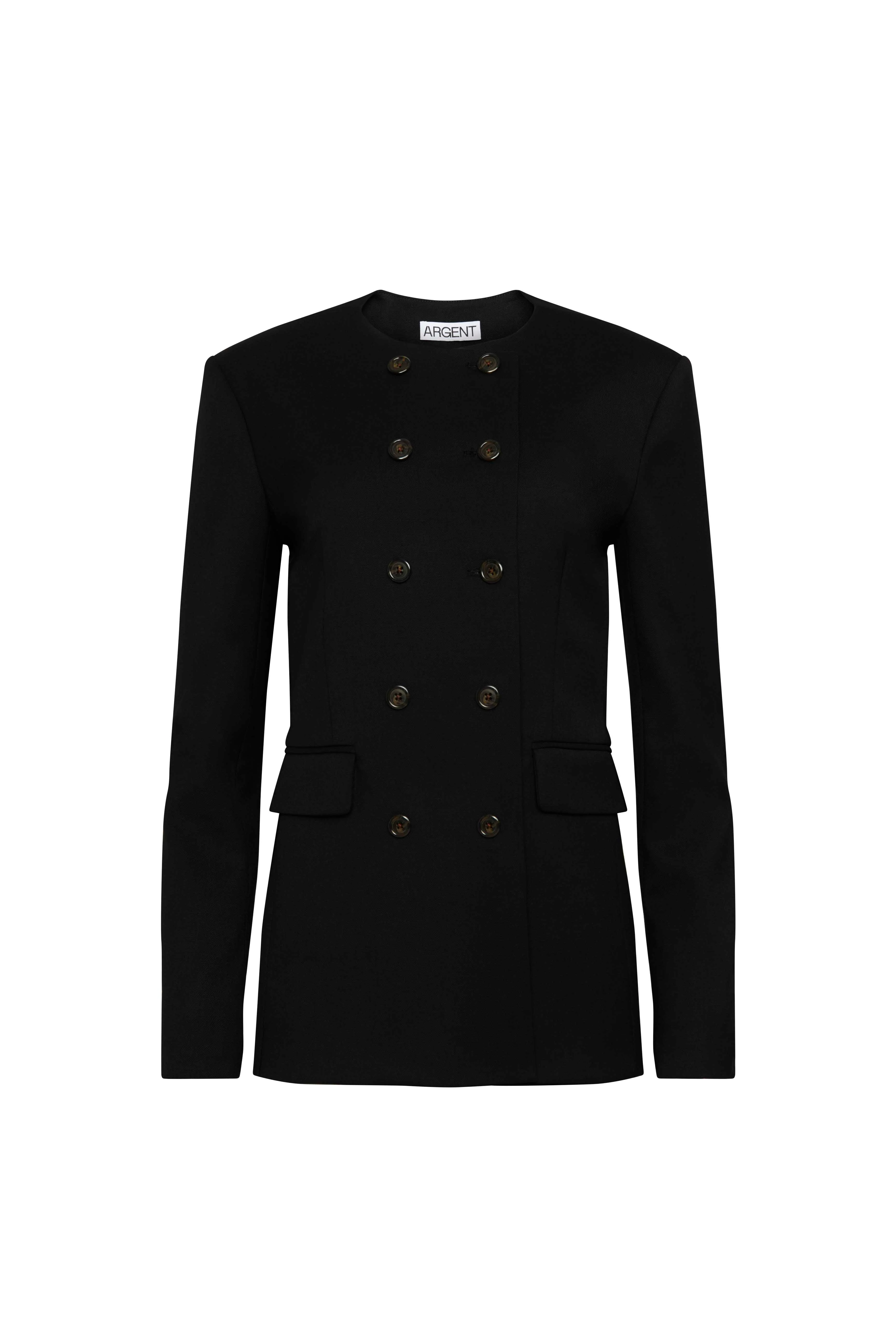 Double-Breasted Crewneck Blazer in Seasonless Wool | Black - Image 10