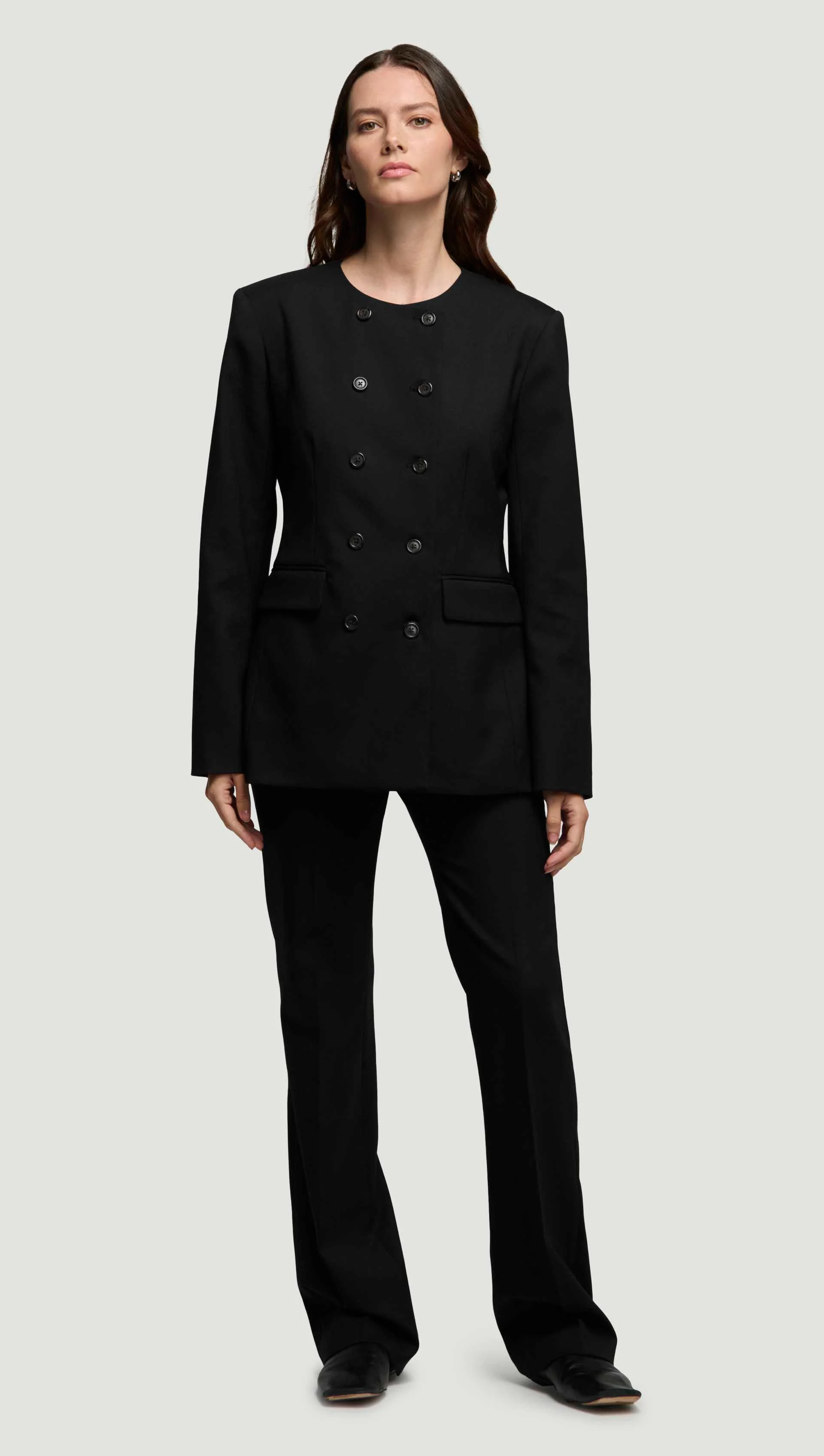 Double-Breasted Crewneck Blazer in Seasonless Wool | Black - Image 5