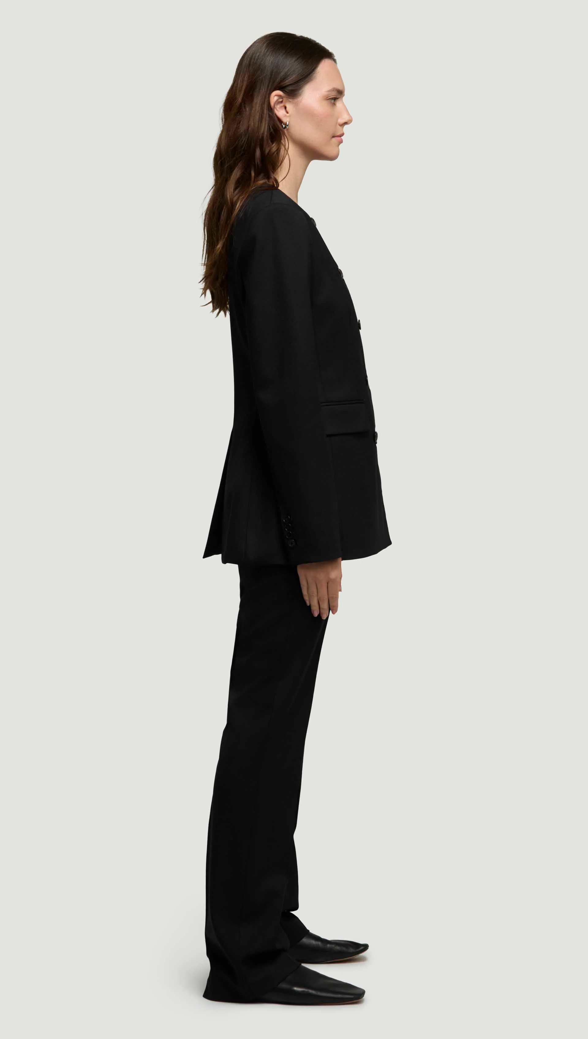 Double-Breasted Crewneck Blazer in Seasonless Wool | Black - Image 6
