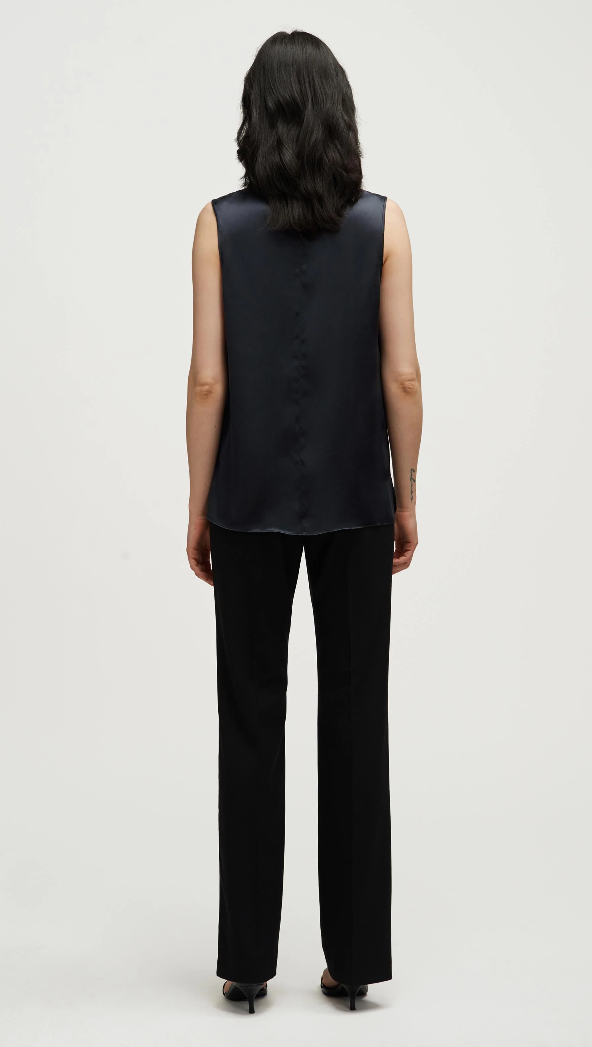 Crewneck Tank in Silk Charmeuse | Black - Image 5