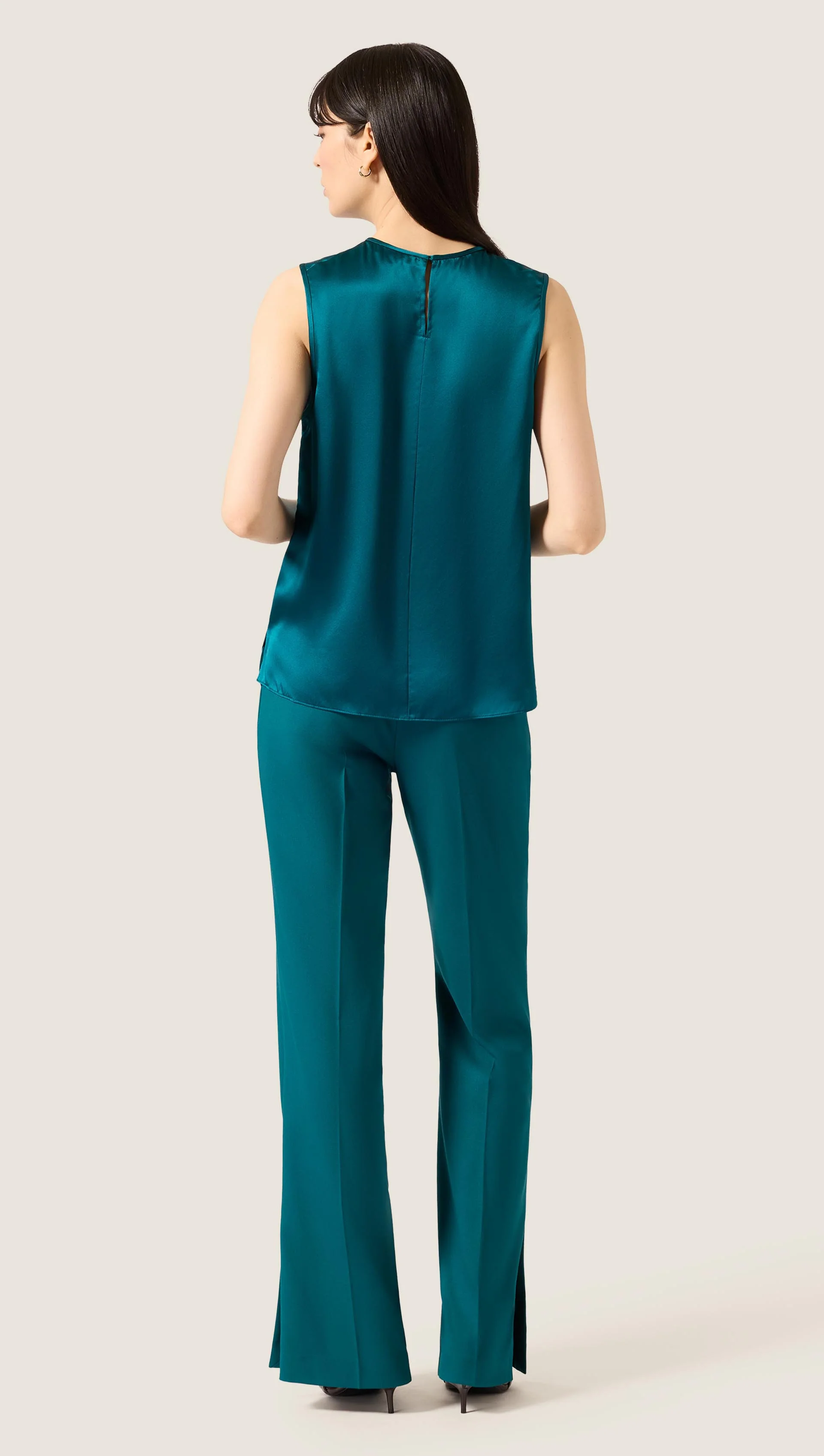 Crewneck Tank in Silk Charmeuse | Deep Teal - Image 5