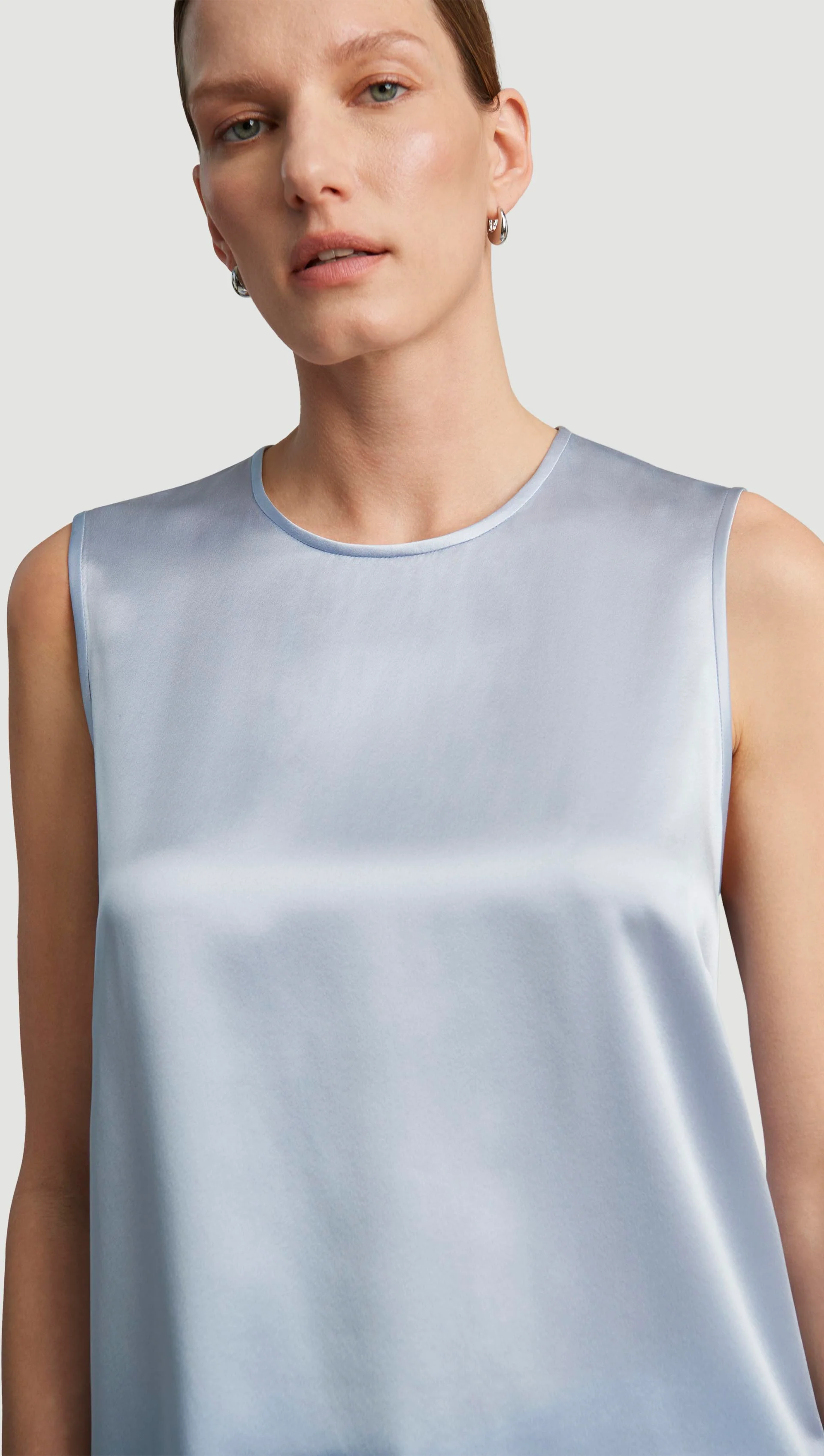 Crewneck Tank in Silk Charmeuse | Glacier - Image 2