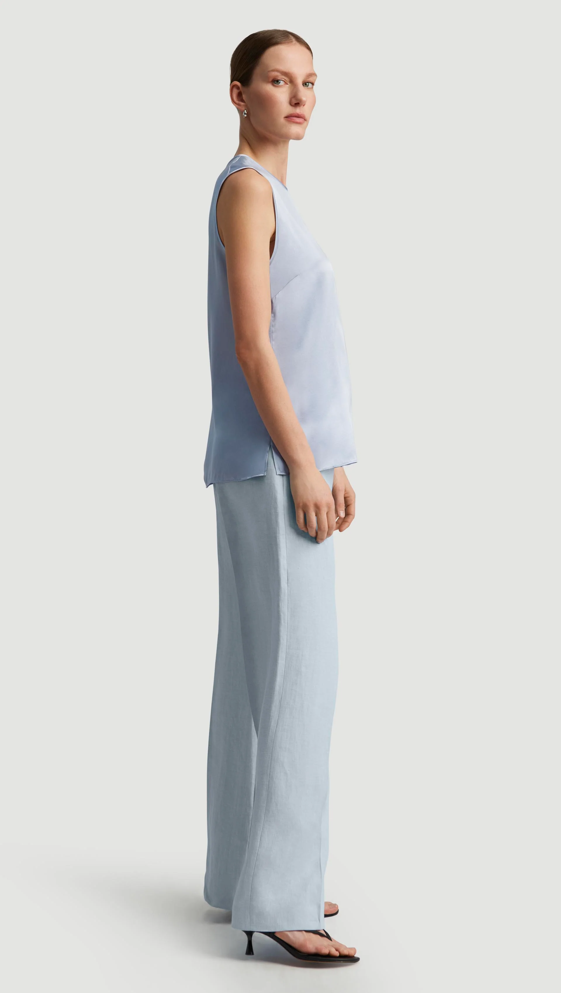 Crewneck Tank in Silk Charmeuse | Glacier - Image 5