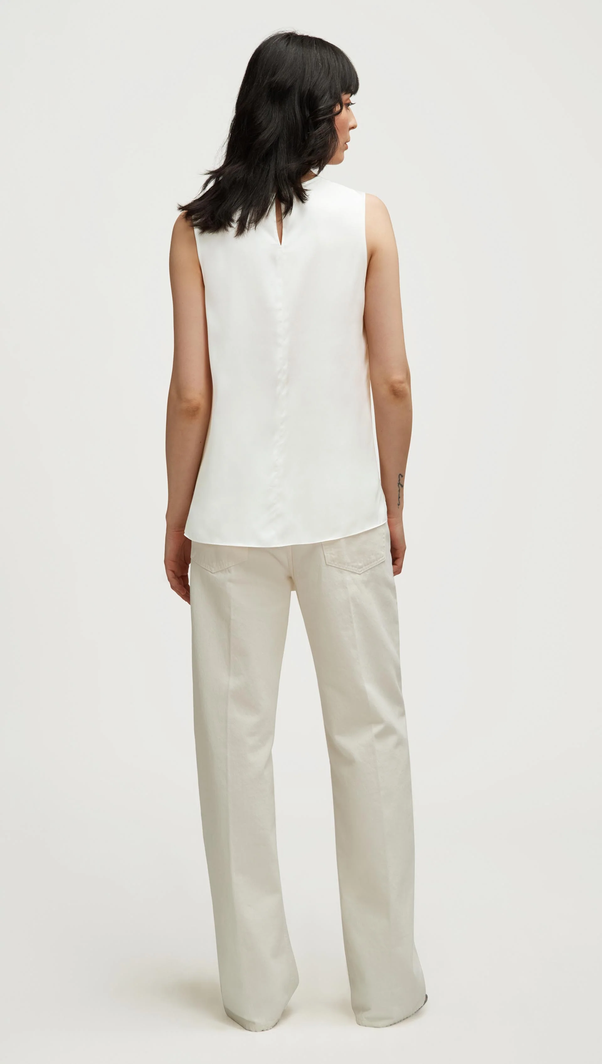 Crewneck Tank in Silk Charmeuse | Ivory - Image 4