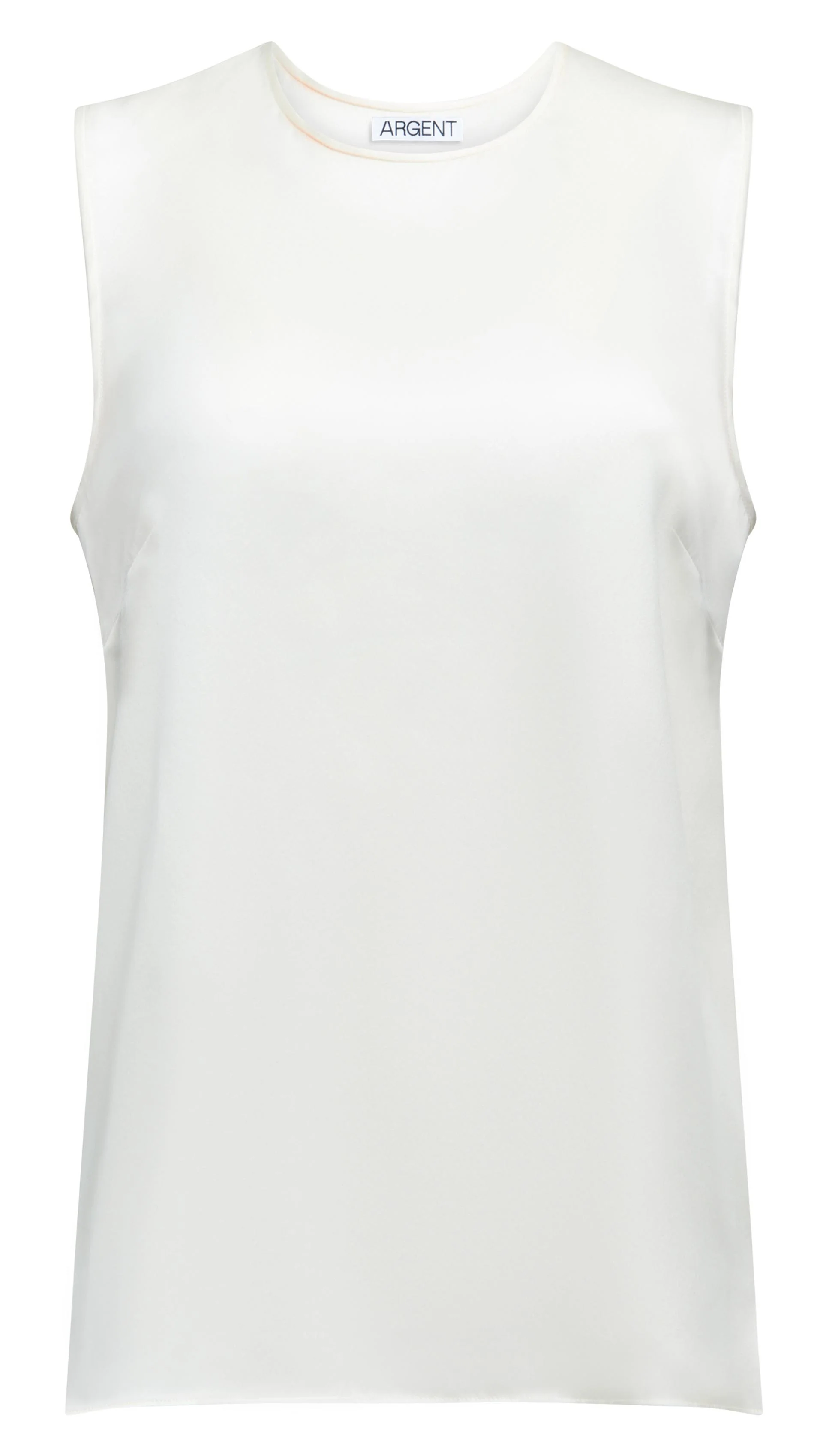Crewneck Tank in Silk Charmeuse | Ivory - Image 6