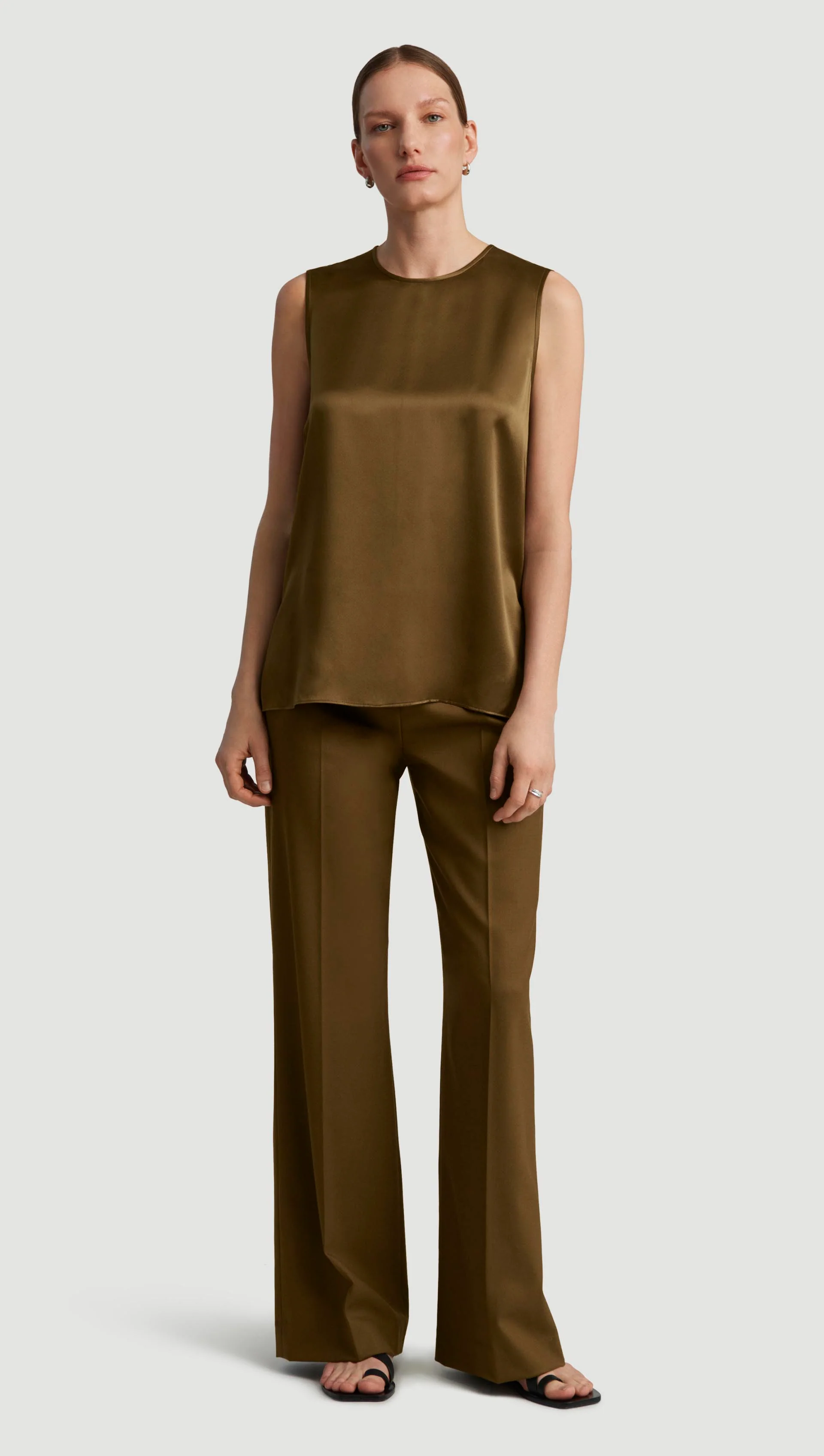 Crewneck Tank in Silk Charmeuse | Mushroom - Image 3