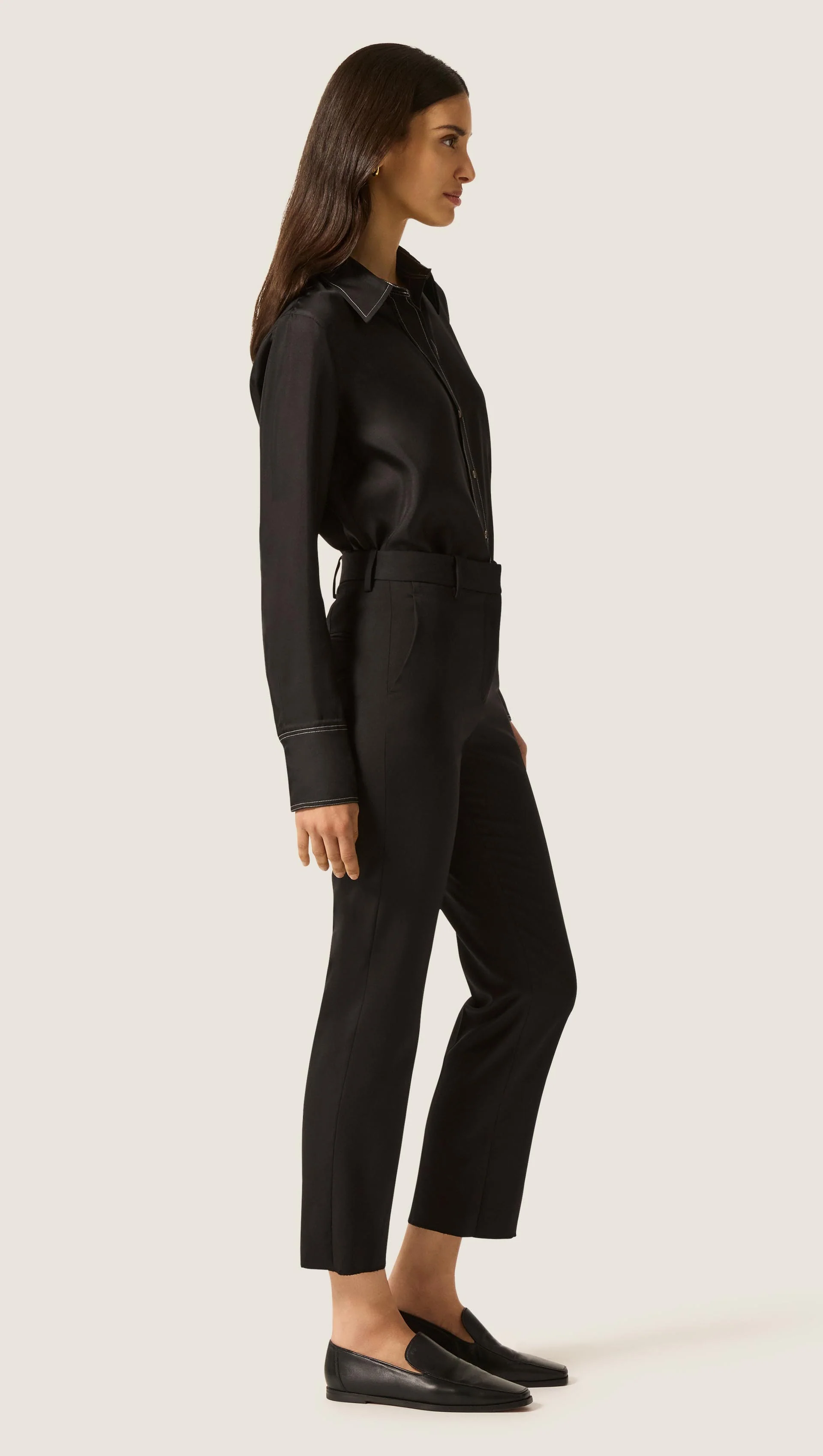 Cropped Straight Leg Trouser in Seasonless Wool | Black - Image 4