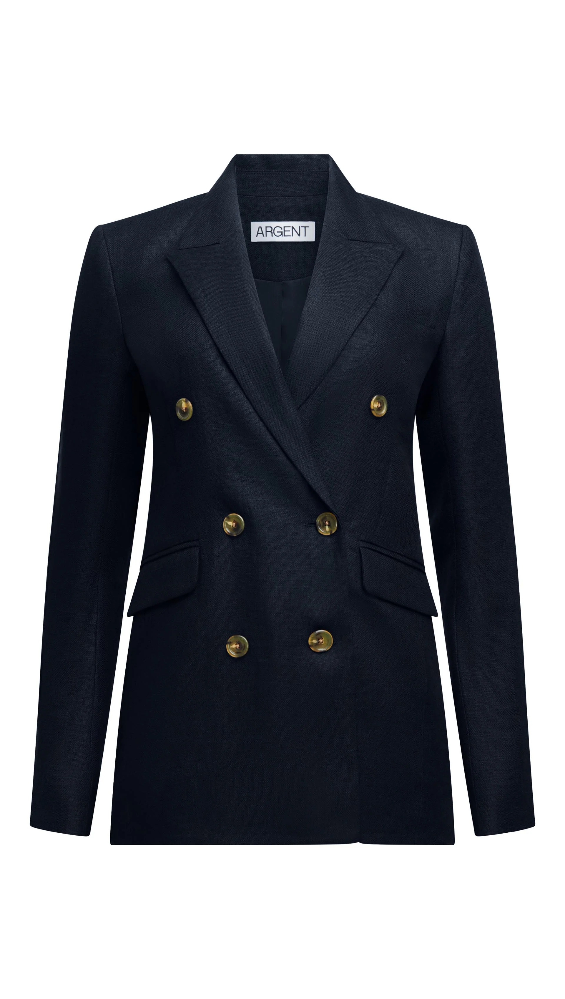 Double-Breasted Blazer in Basket Weave Linen | Midnight - Image 8