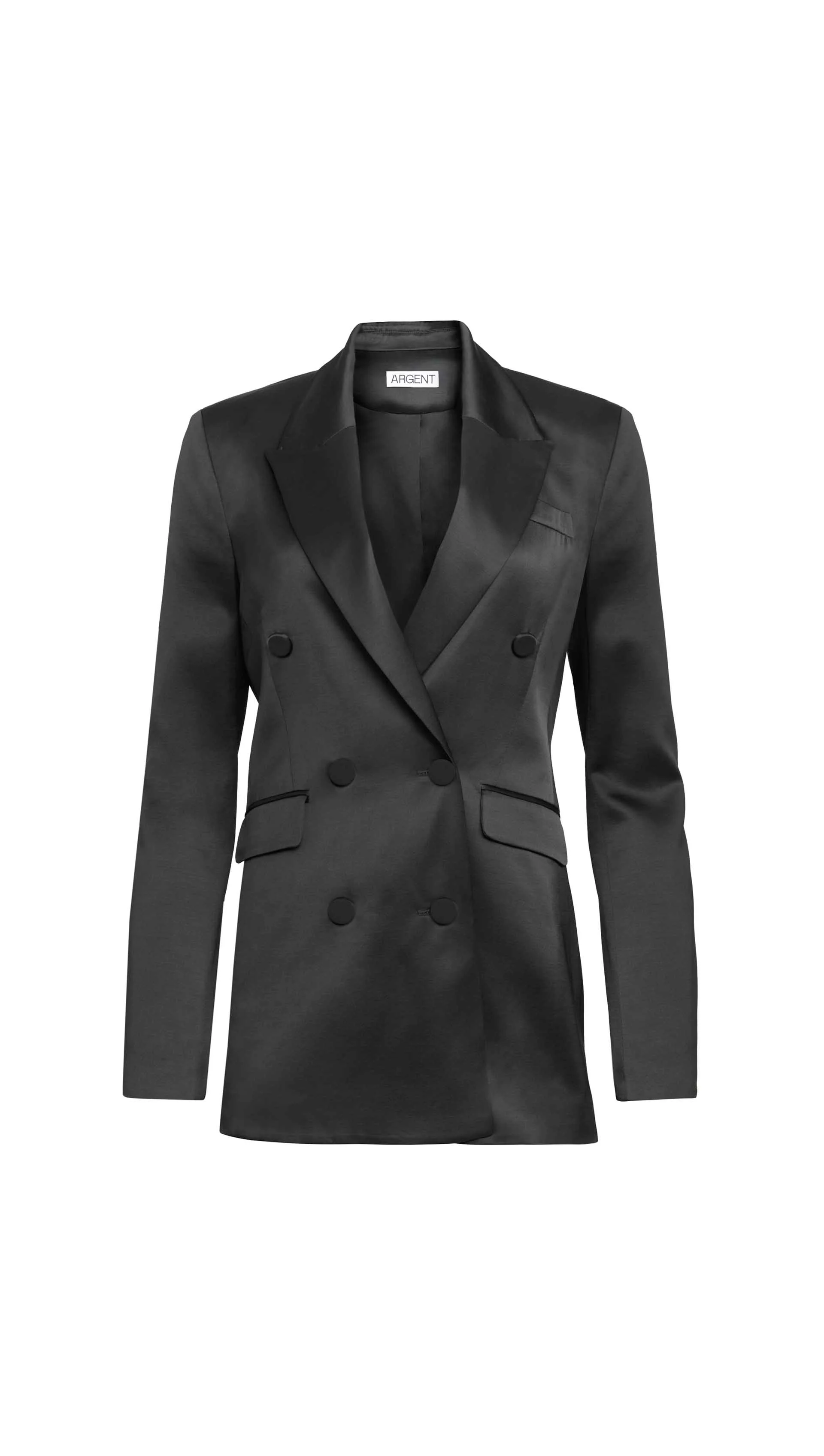 Double-Breasted Blazer in Satin Viscose Wool | Black - Image 10