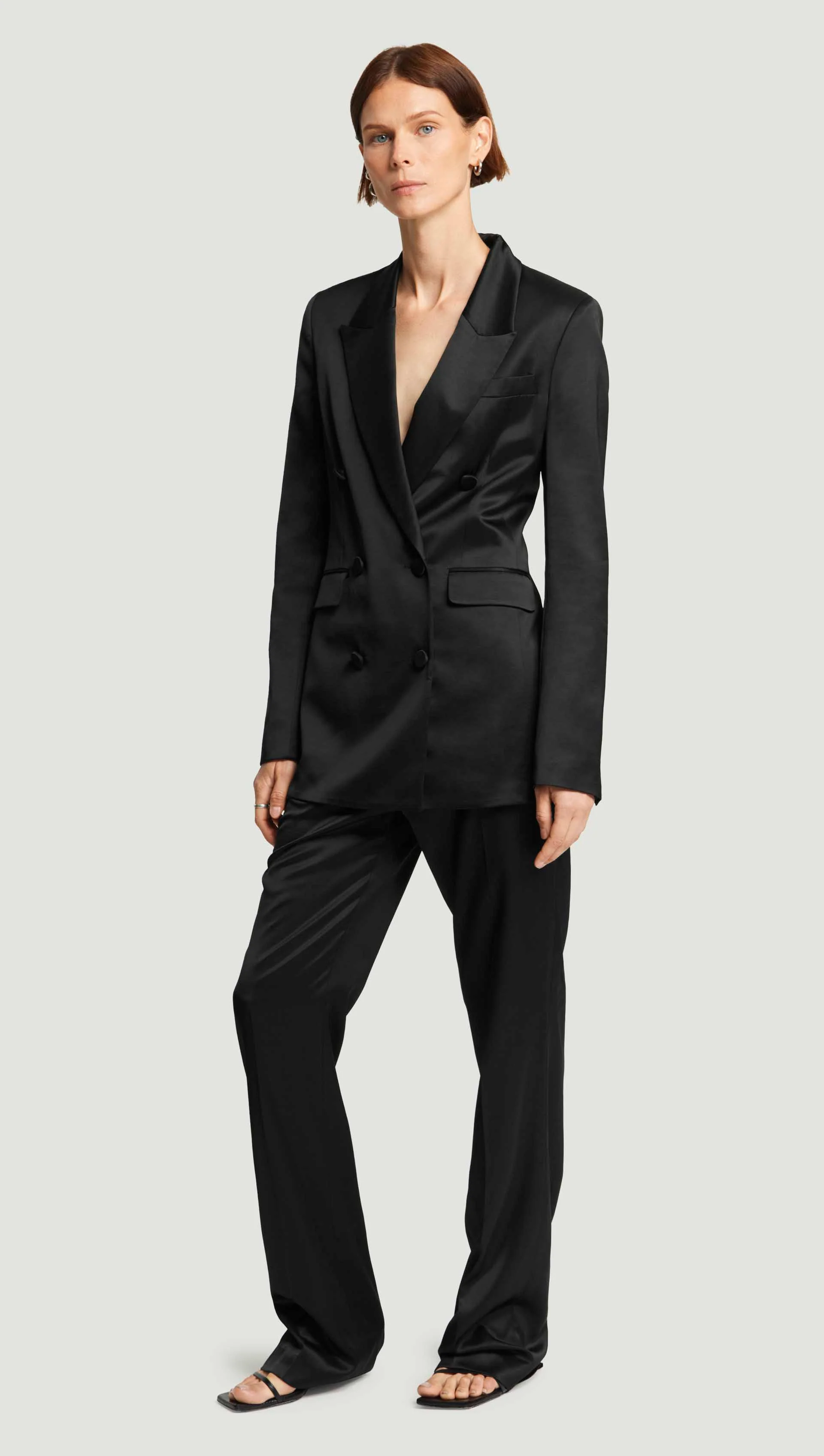 Double-Breasted Blazer in Satin Viscose Wool | Black - Image 3