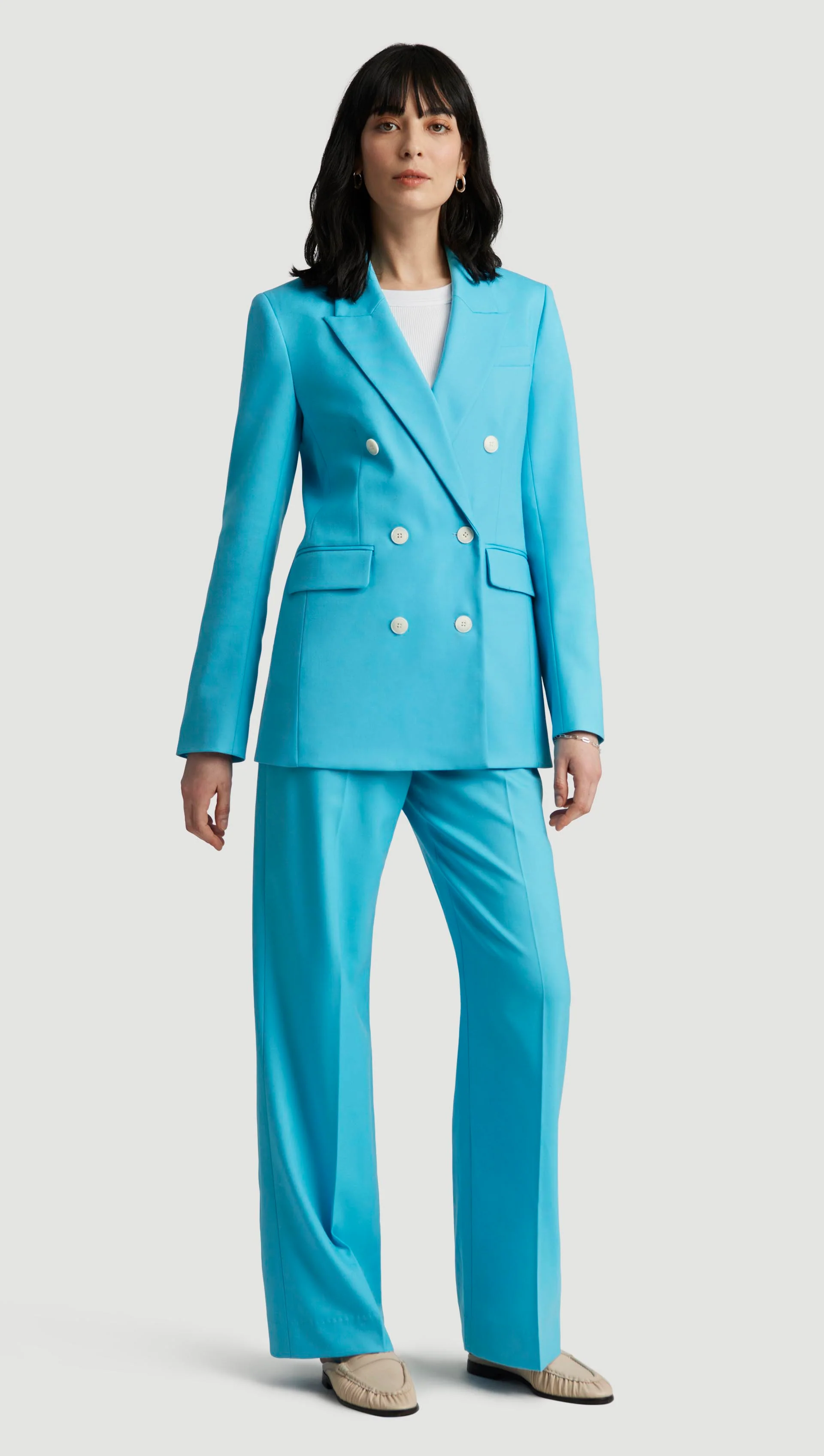Double-Breasted Blazer in Seasonless Wool | Aqua - Image 3