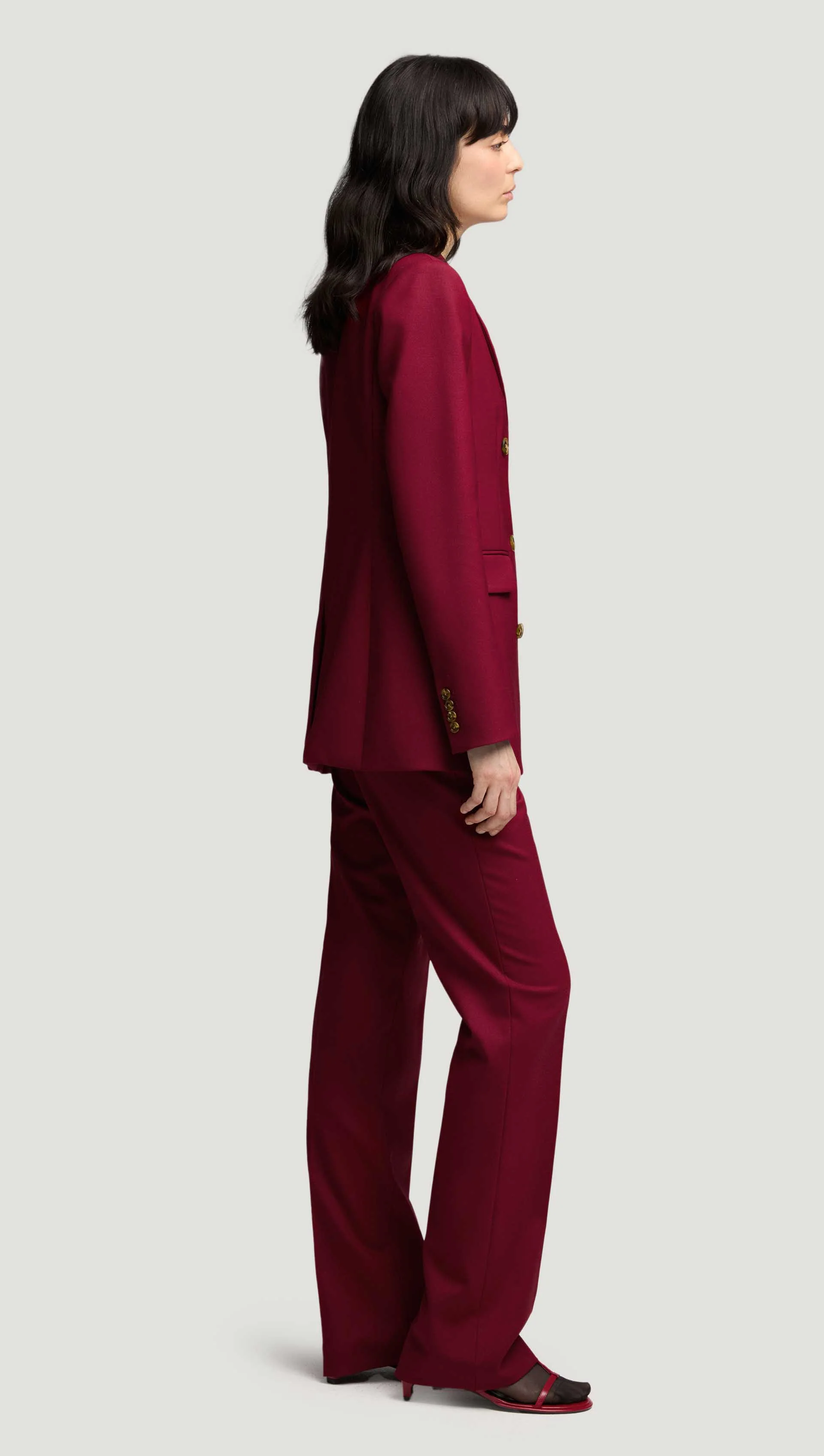 Double-Breasted Blazer in Seasonless Wool | Burgundy - Image 4