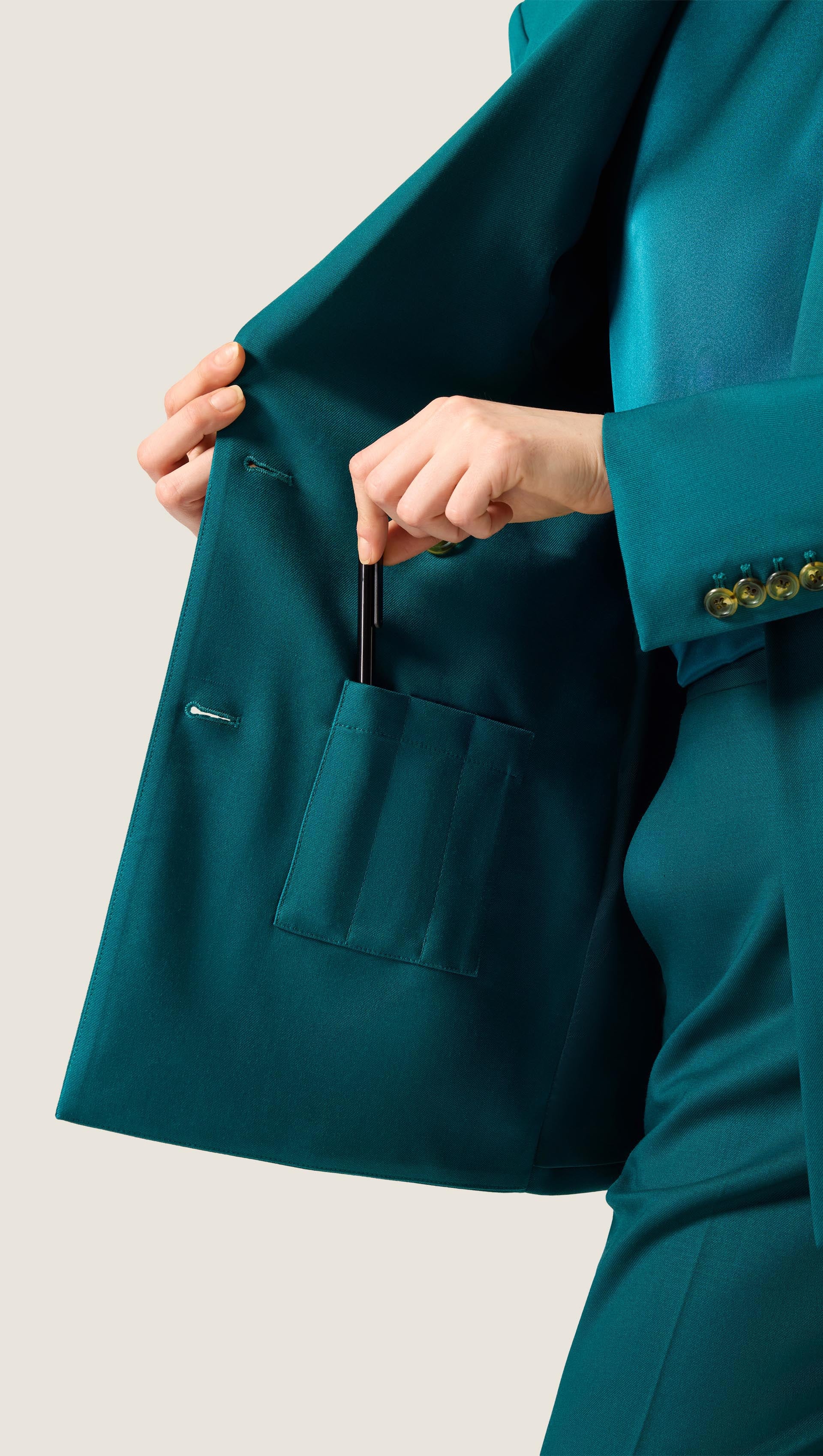 Double-Breasted Blazer in Seasonless Wool | Deep Teal - Image 7