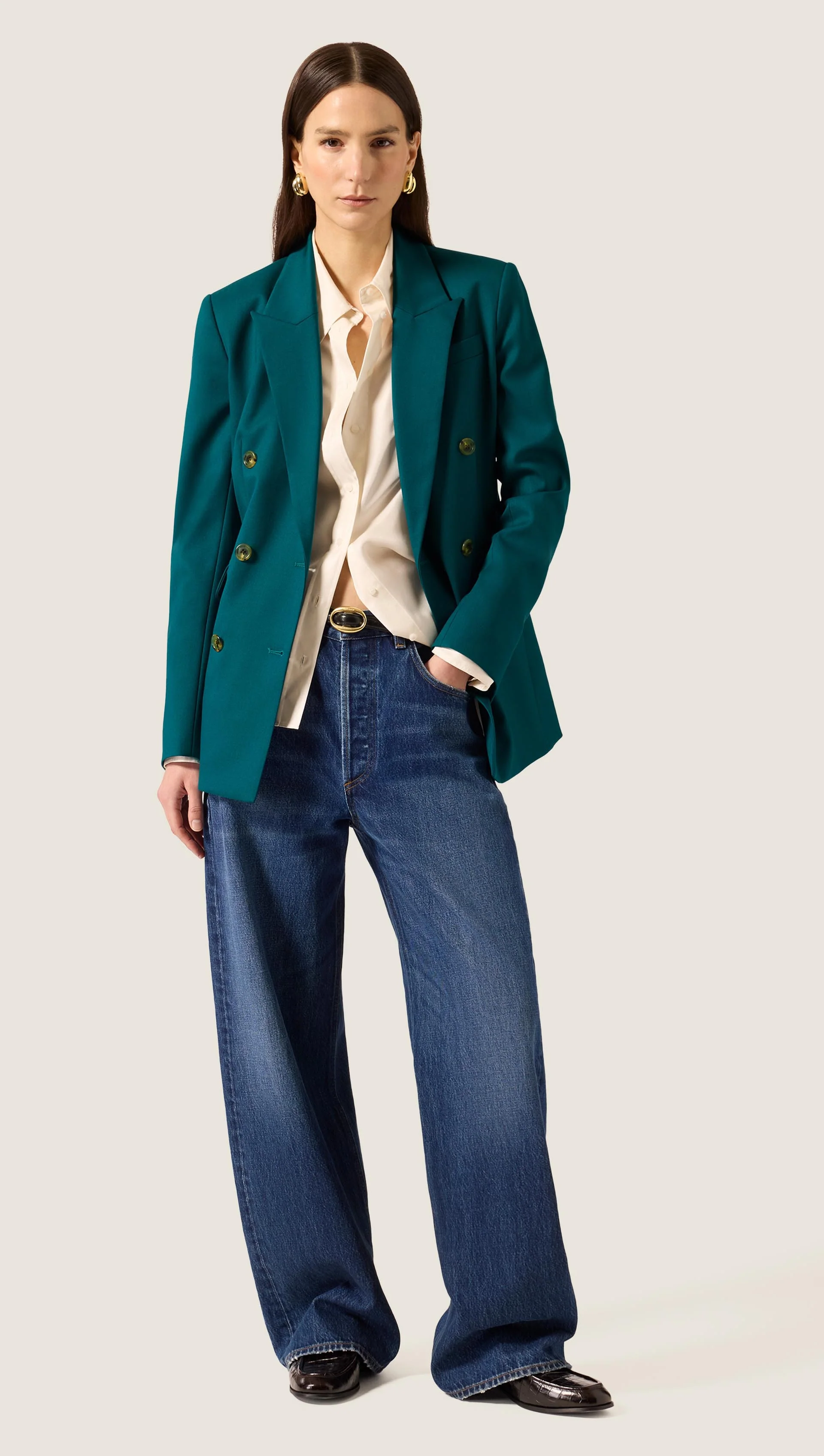 Double-Breasted Blazer in Seasonless Wool | Deep Teal - Image 8