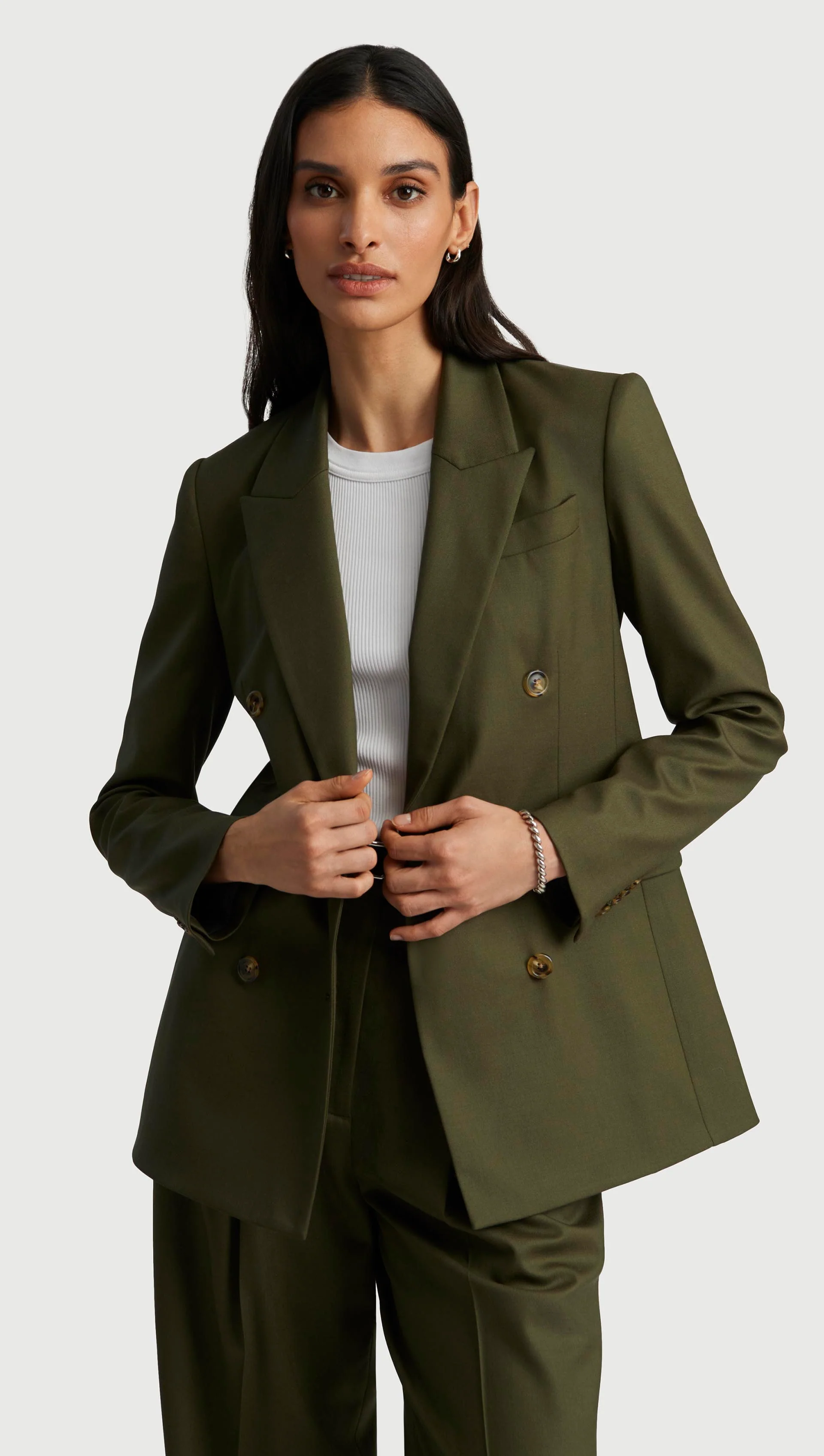 Double-Breasted Blazer in Seasonless Wool | Pine Needle - Image 3