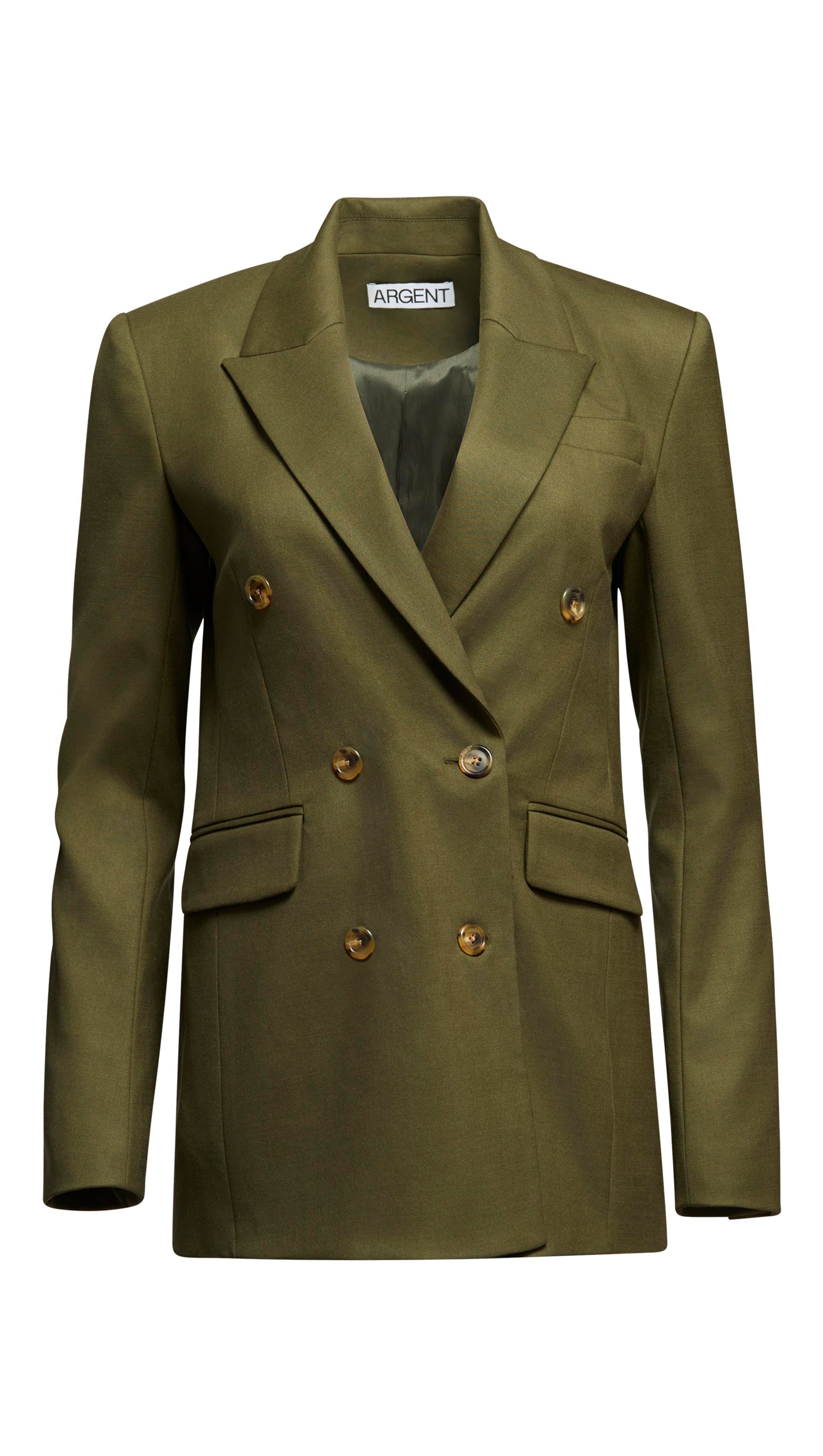 Double-Breasted Blazer in Seasonless Wool | Pine Needle - Image 9