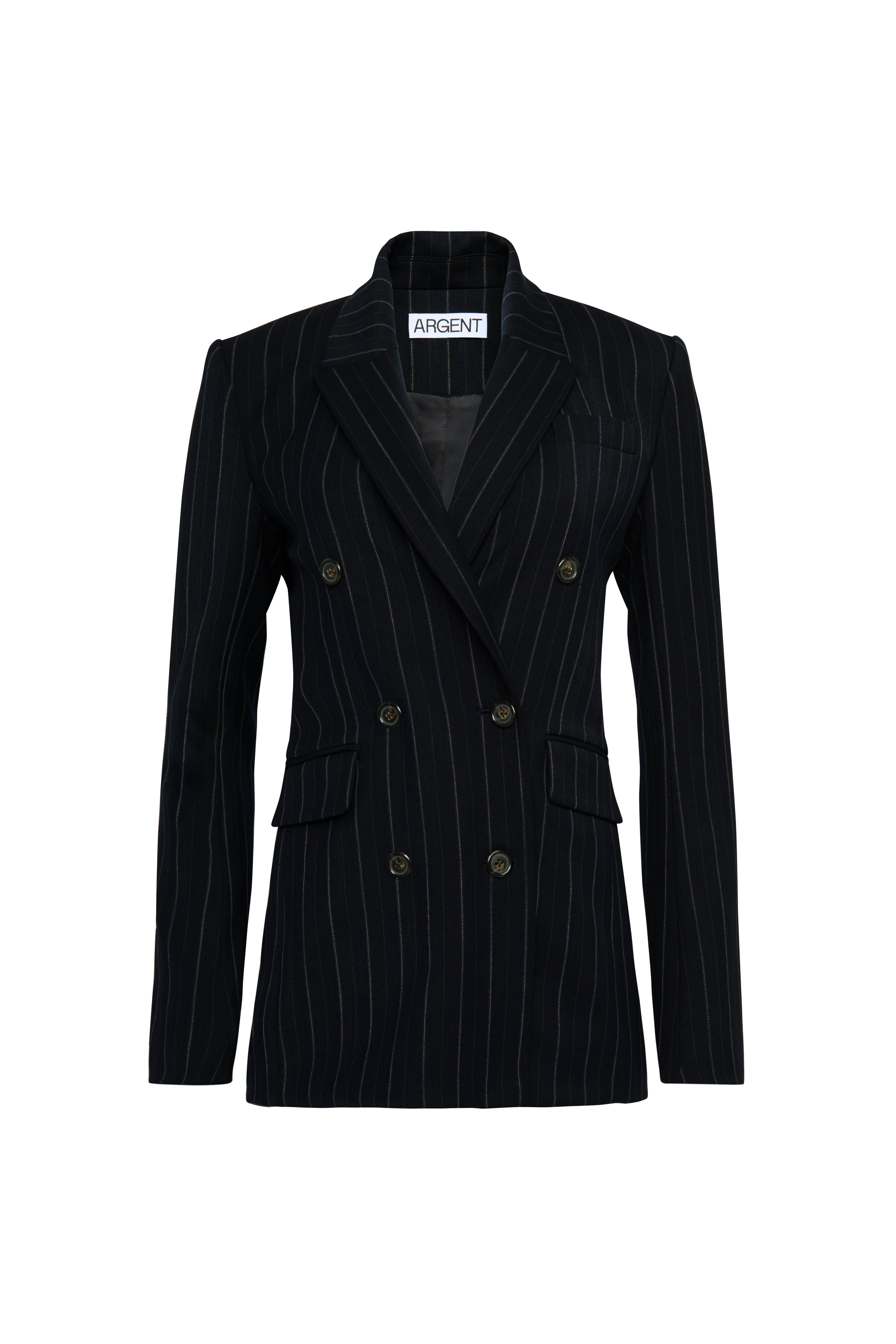 Double-Breasted Blazer in Stretch Wool | Herringbone Midnight Stripe - Image 11