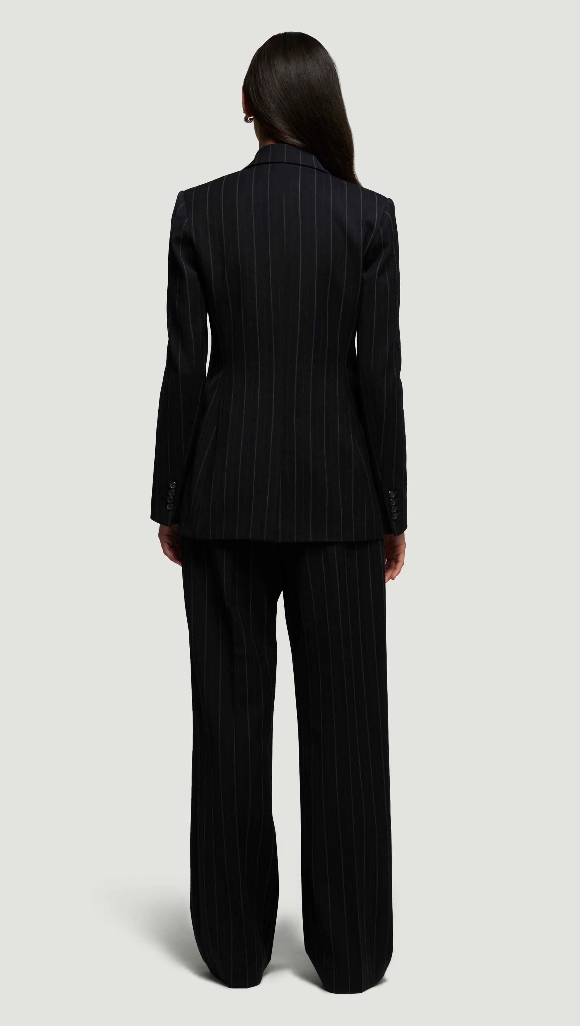 Double-Breasted Blazer in Stretch Wool | Herringbone Midnight Stripe - Image 6