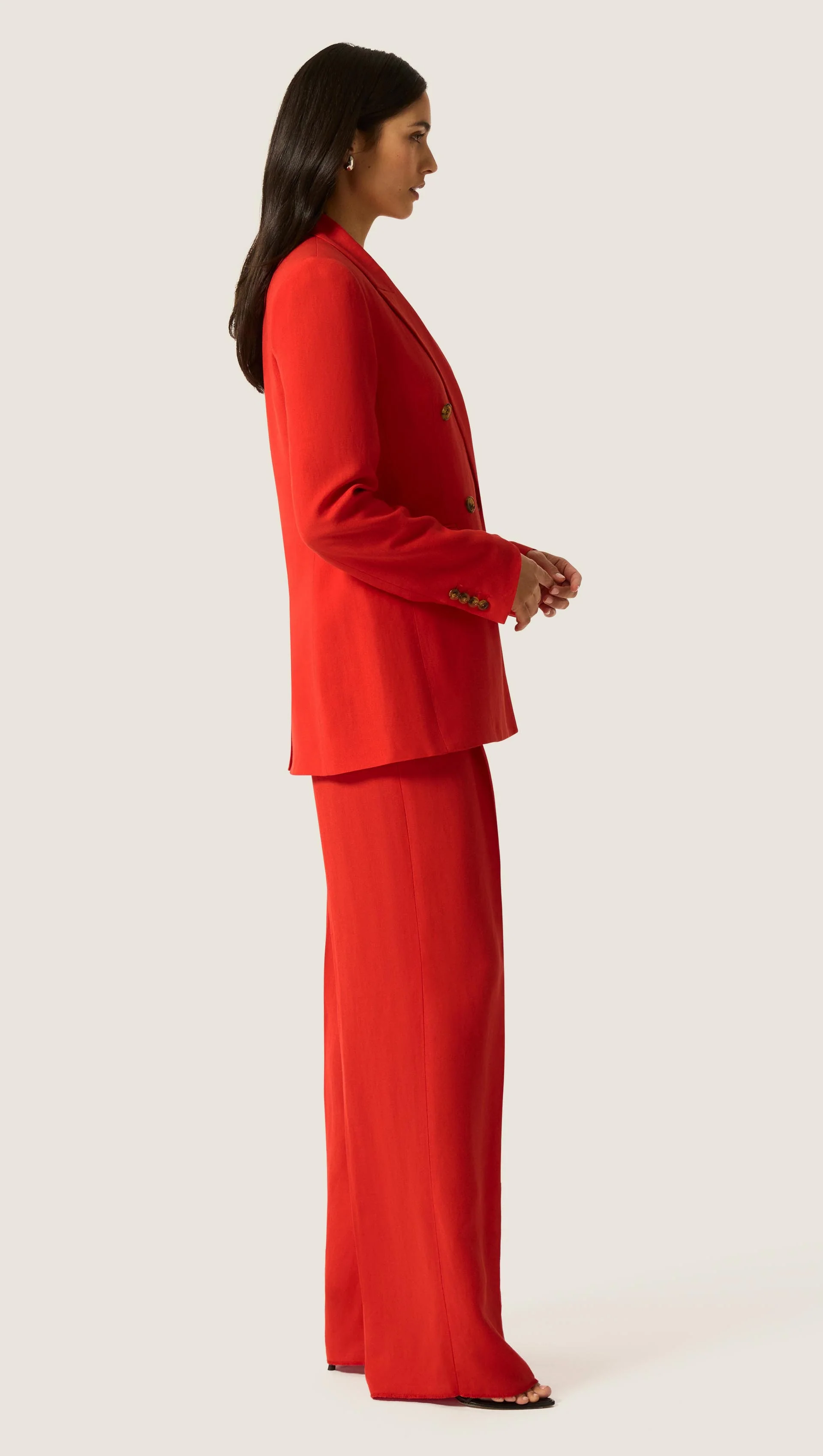 Double-Breasted Blazer in Viscose Linen | Coral Red - Image 3