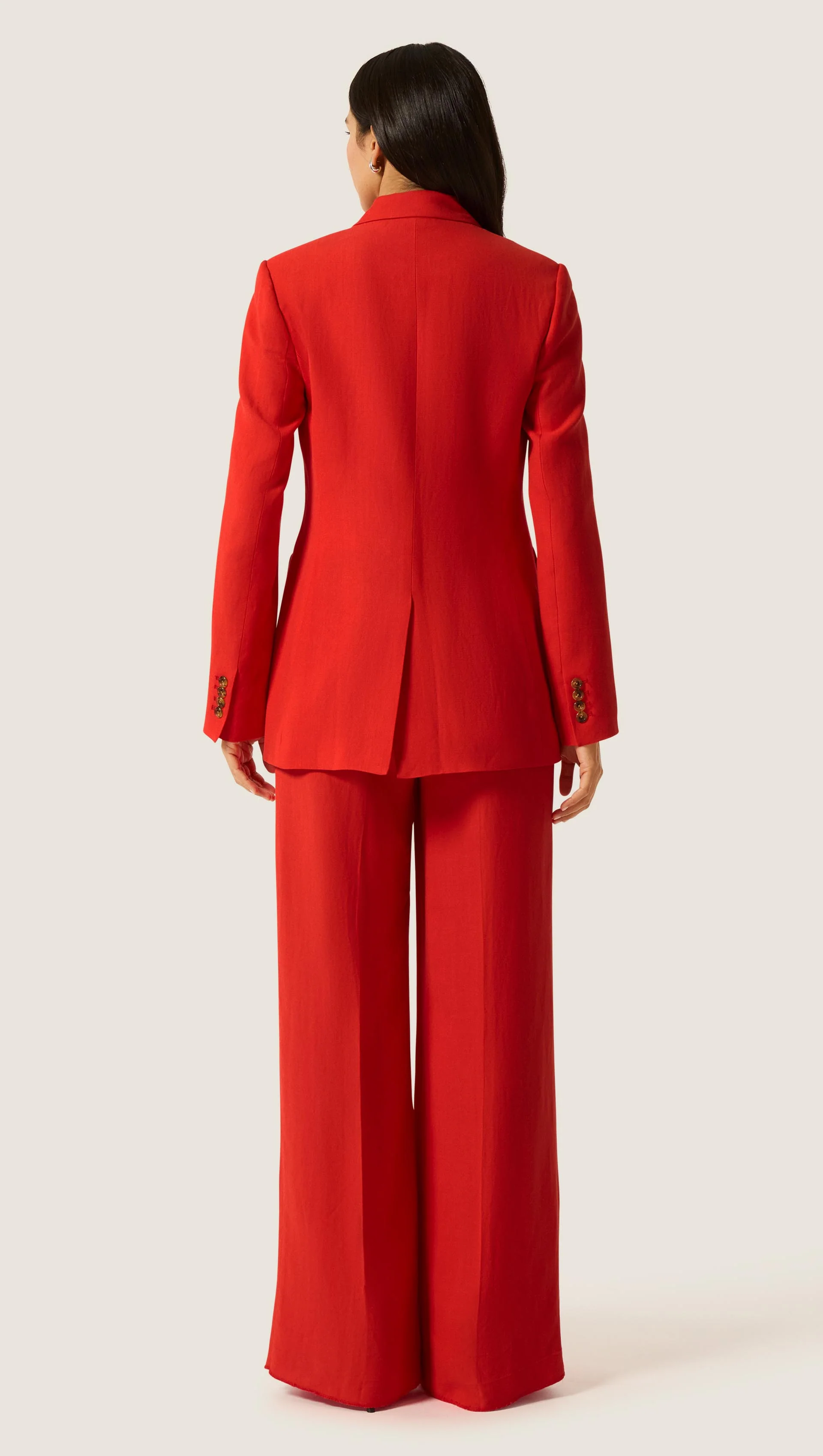 Double-Breasted Blazer in Viscose Linen | Coral Red - Image 4