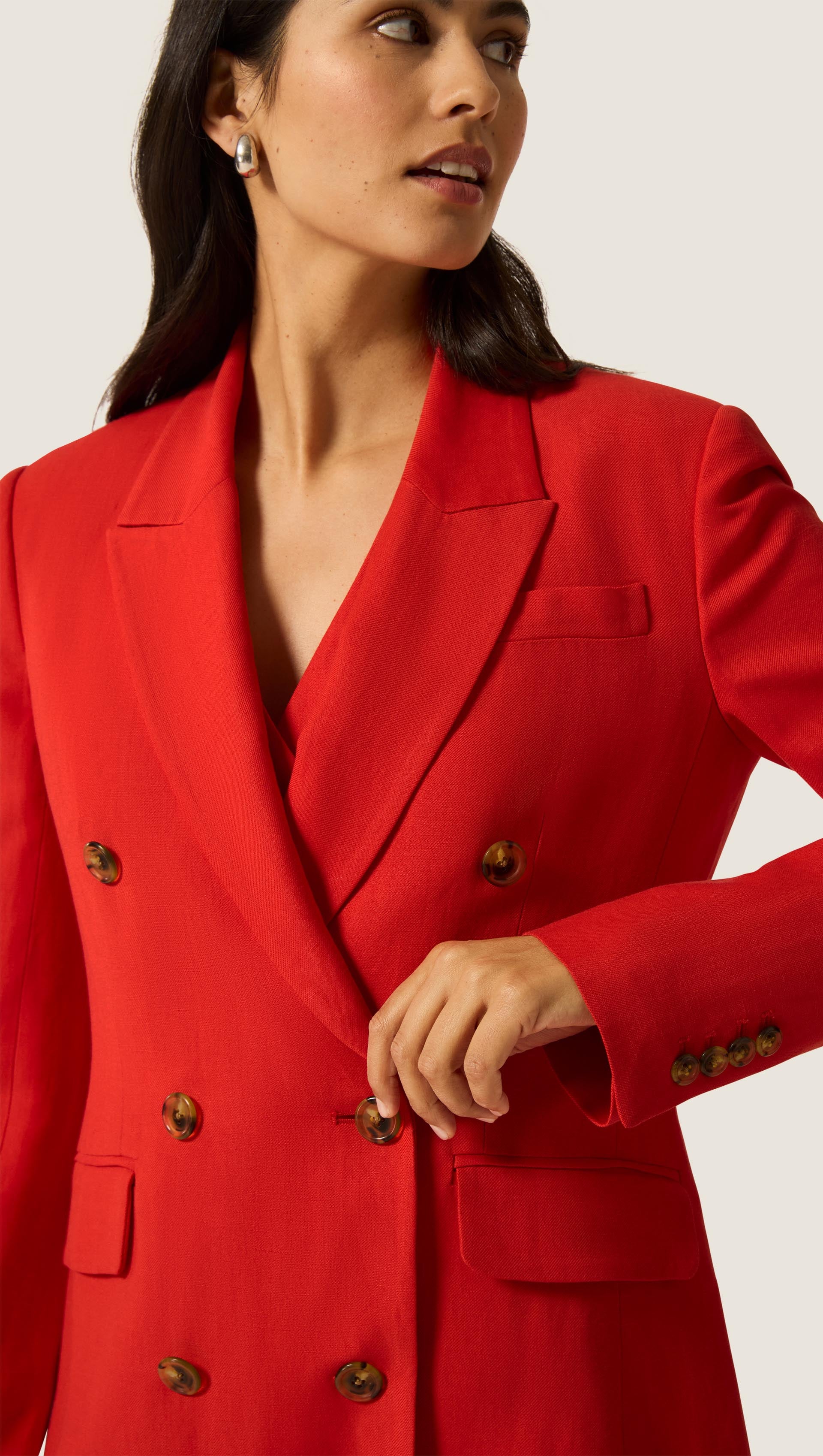 Double-Breasted Blazer in Viscose Linen | Coral Red - Image 7