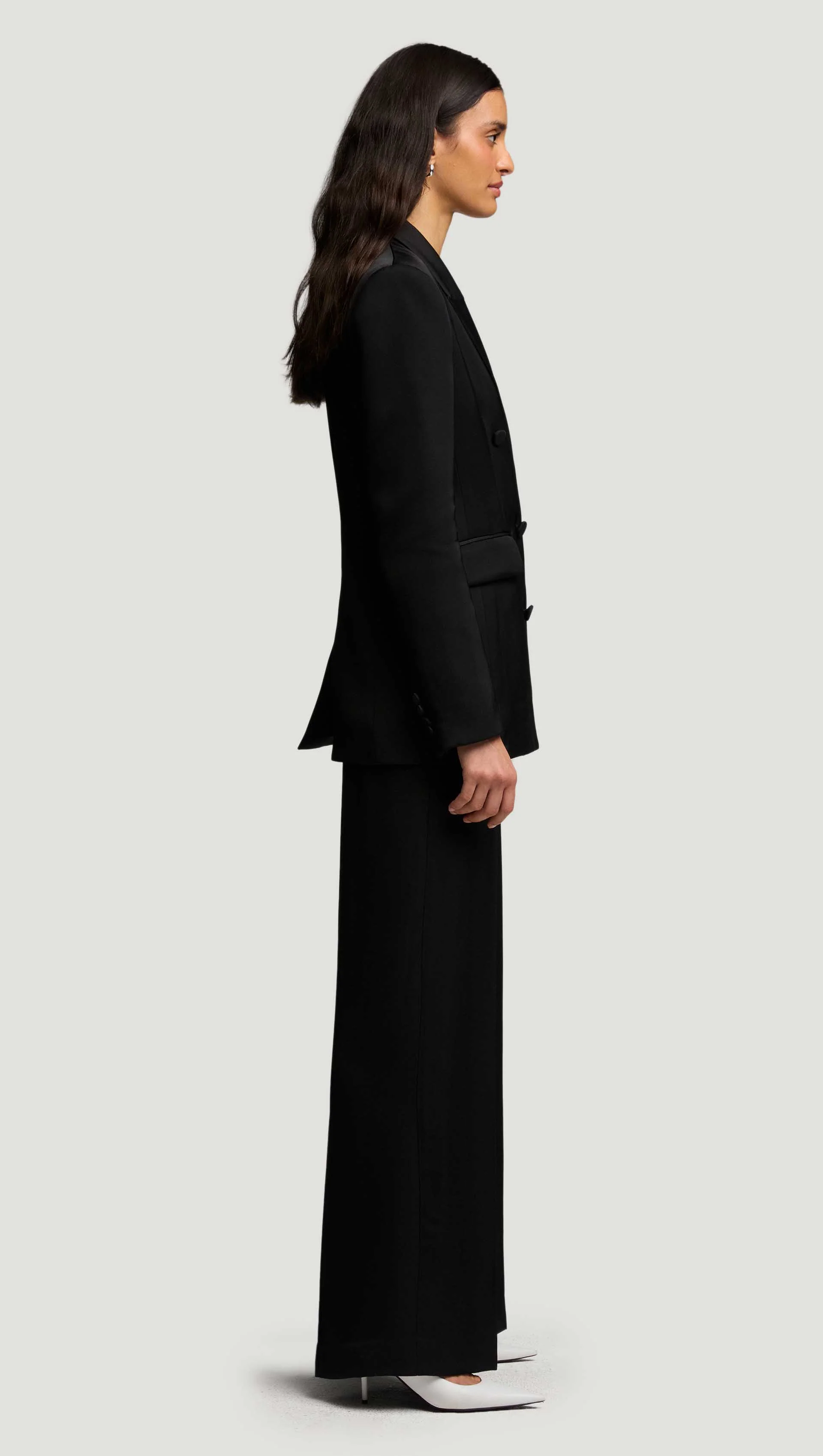 Double-Breasted Blazer in Viscose Satin Twill | Black - Image 3