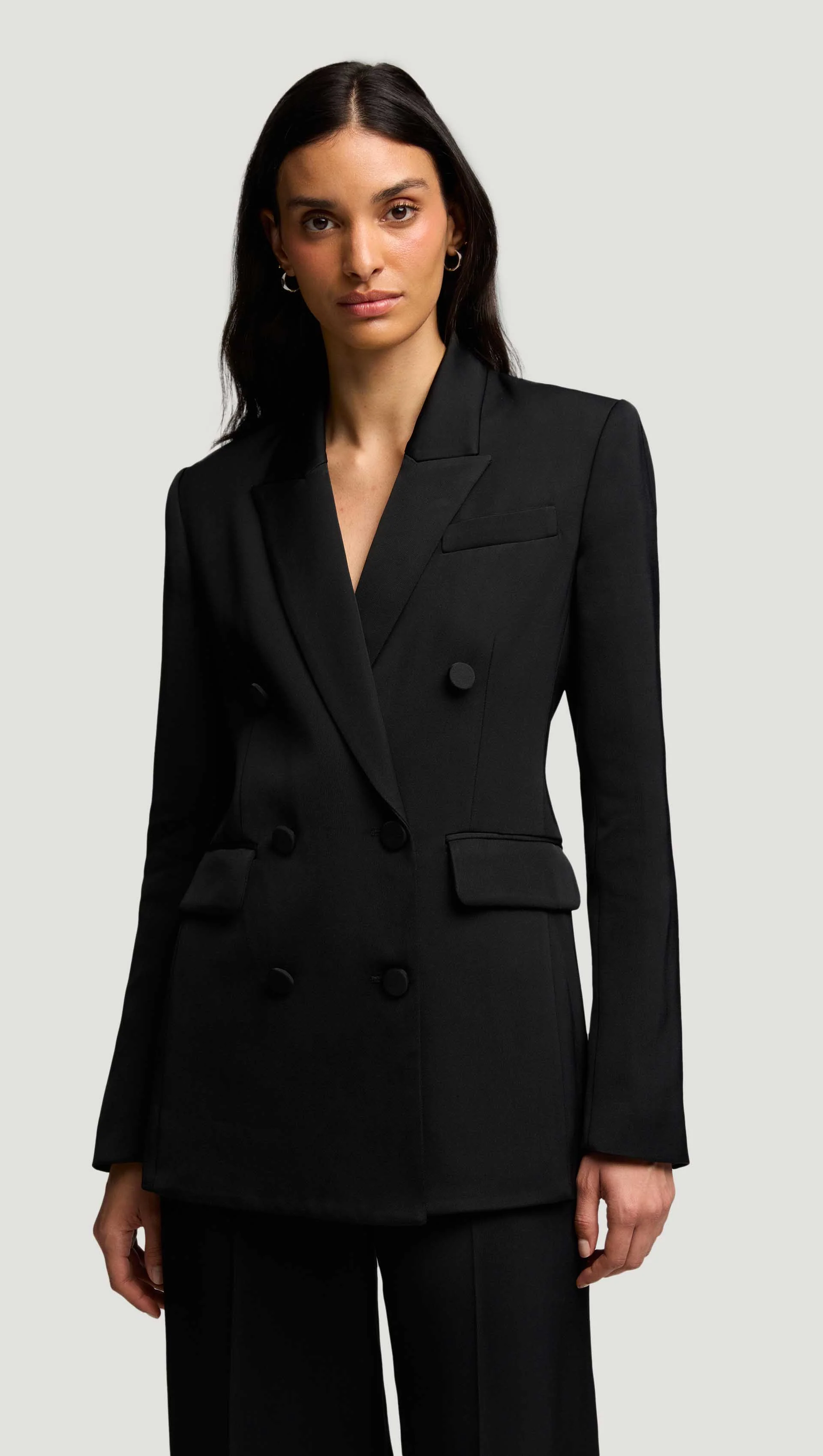 Double-Breasted Blazer in Viscose Satin Twill | Black - Image 5