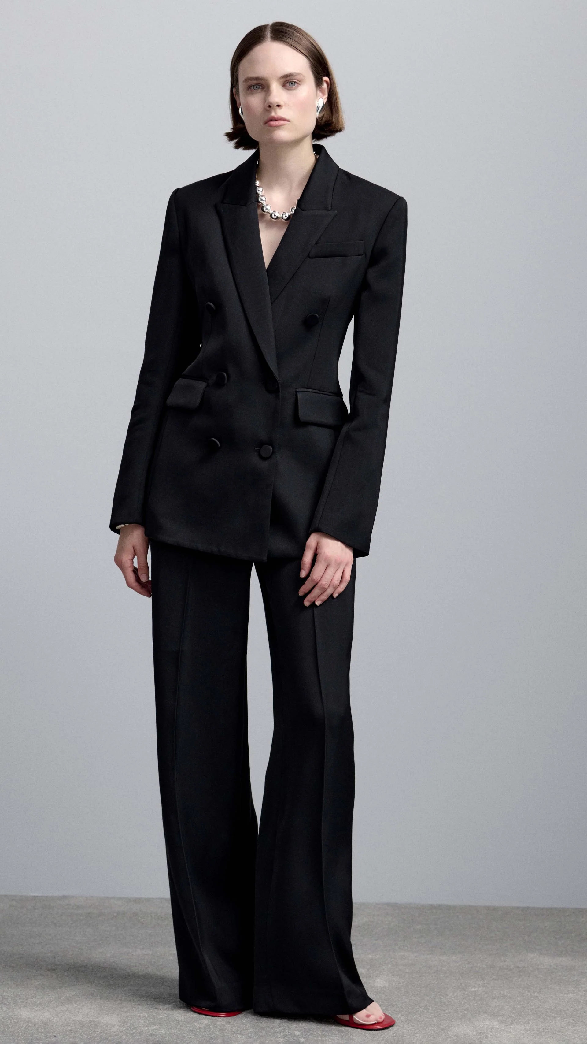 Double-Breasted Blazer in Viscose Satin Twill | Black - Image 6