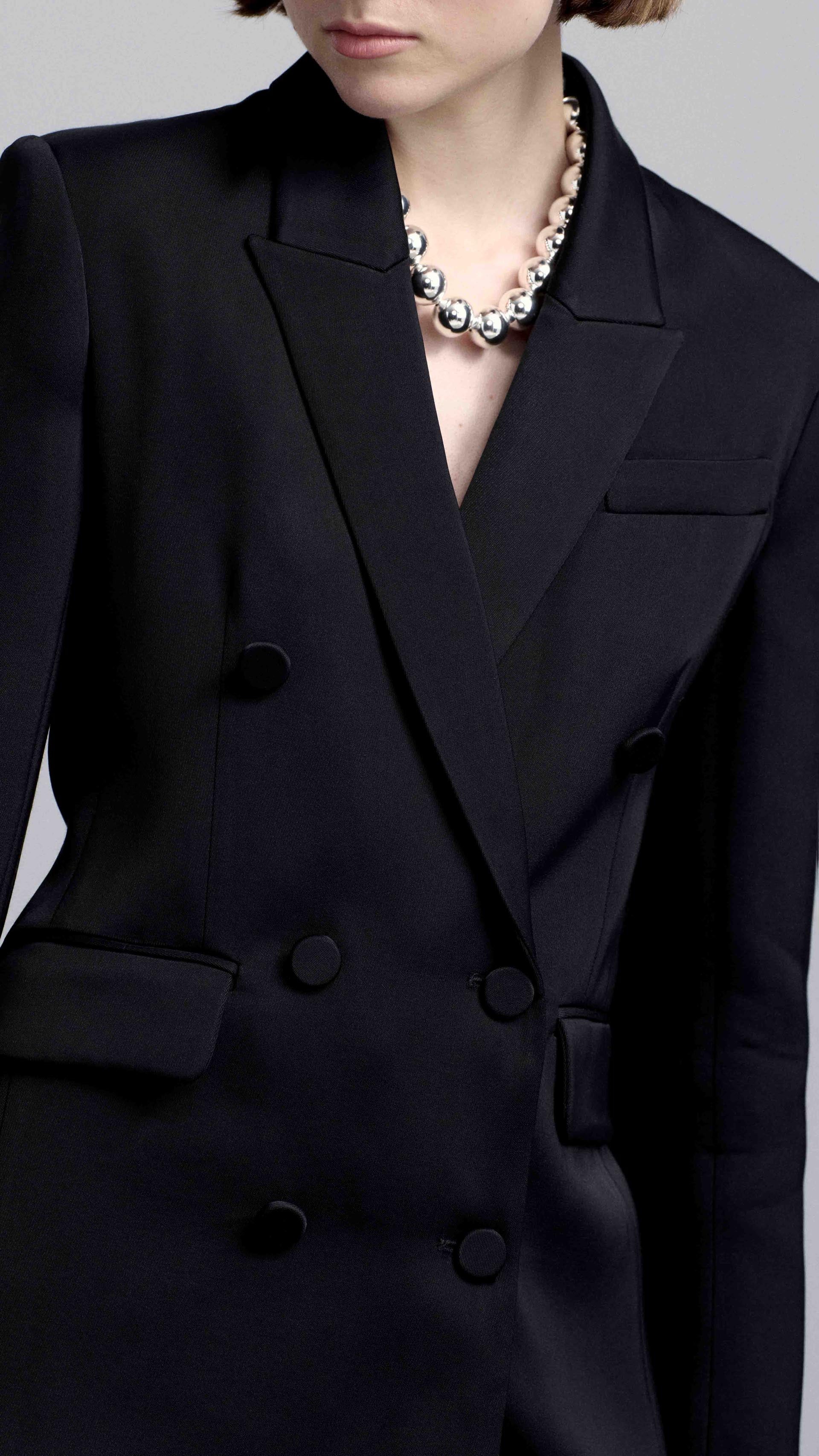Double-Breasted Blazer in Viscose Satin Twill | Black - Image 8
