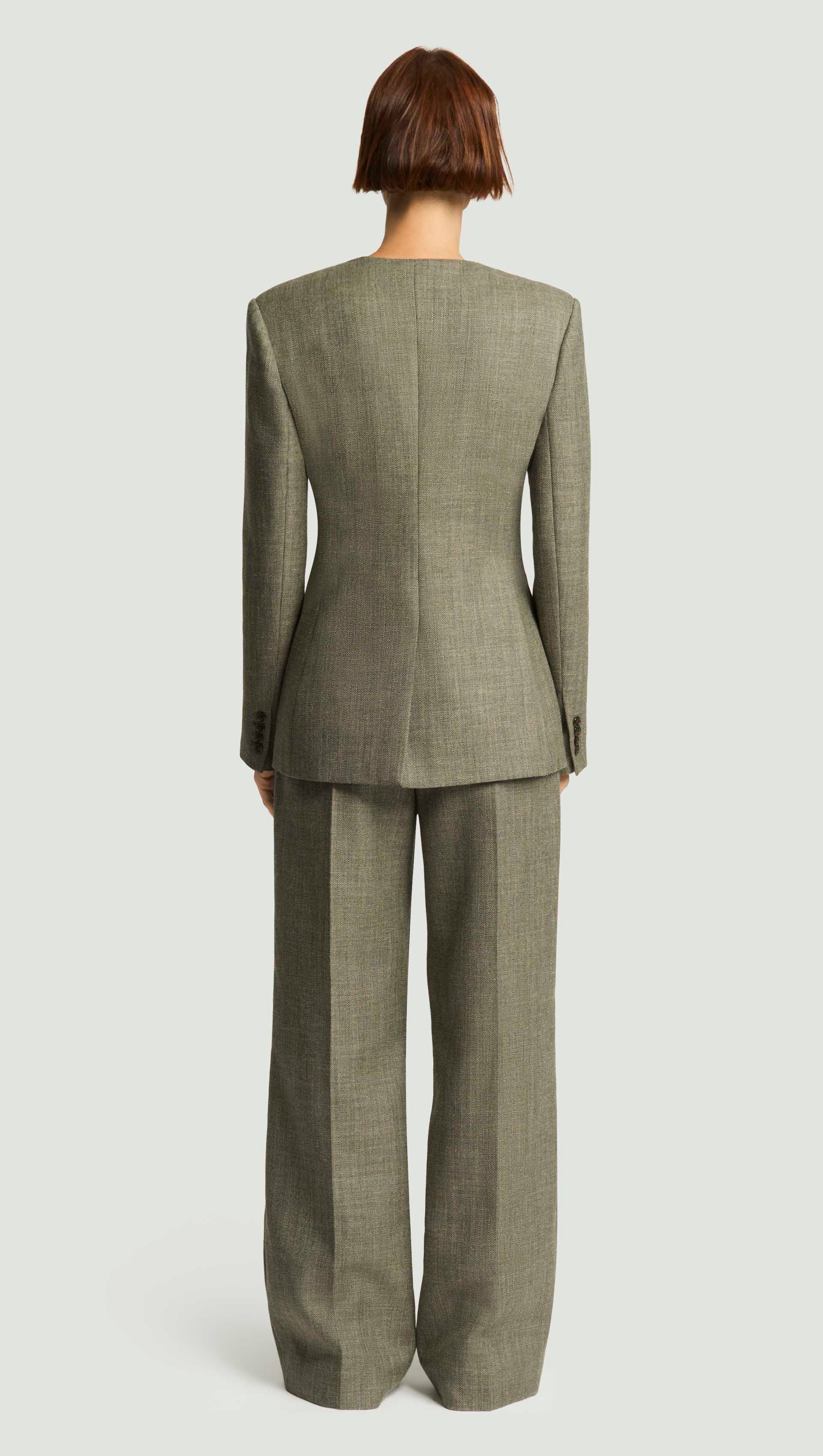 Double-Breasted Crewneck Blazer in Herringbone | Ash - Image 4