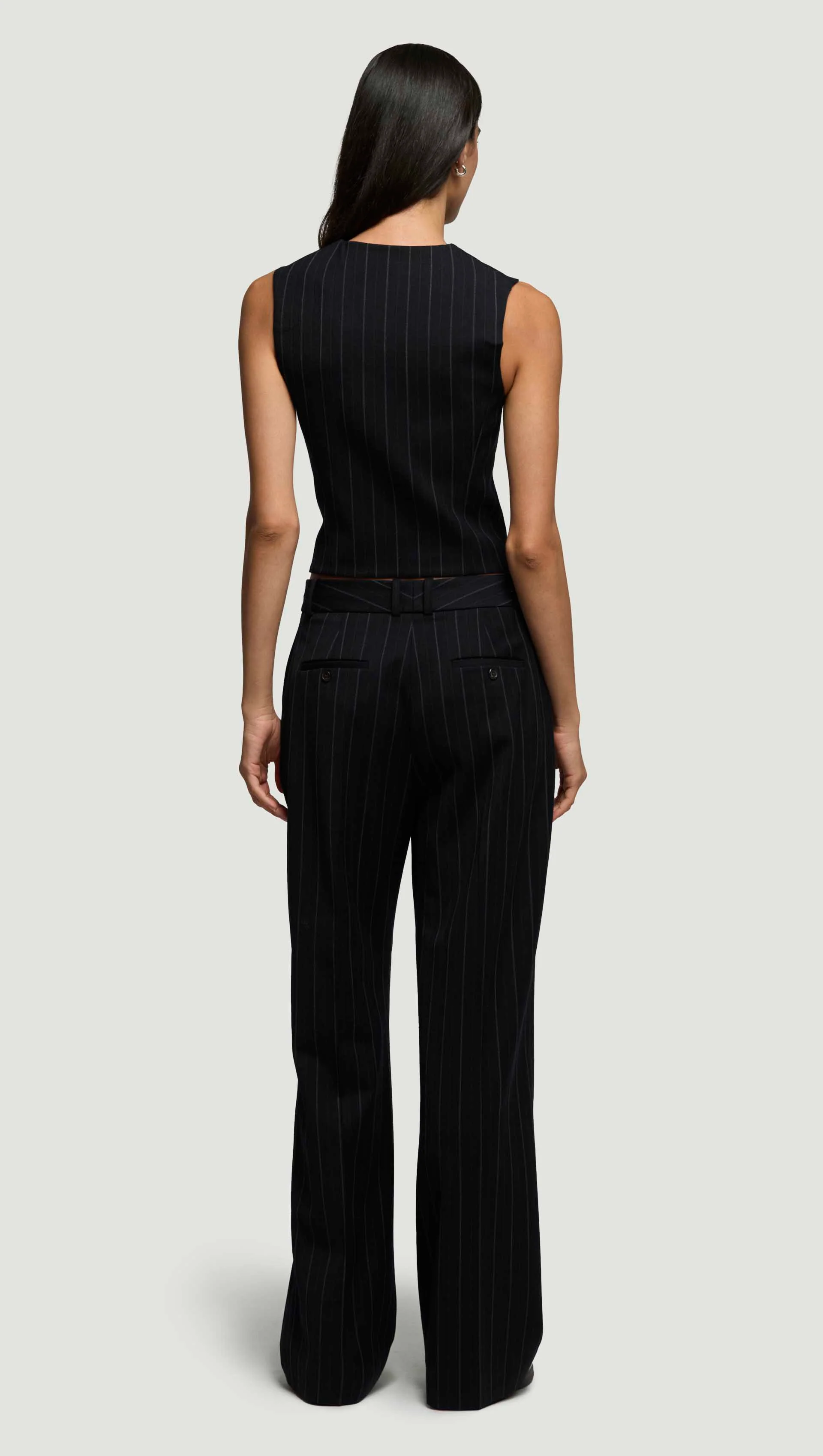 Double-Breasted Waistcoat in Stretch Wool | Herringbone Midnight Stripe - Image 5