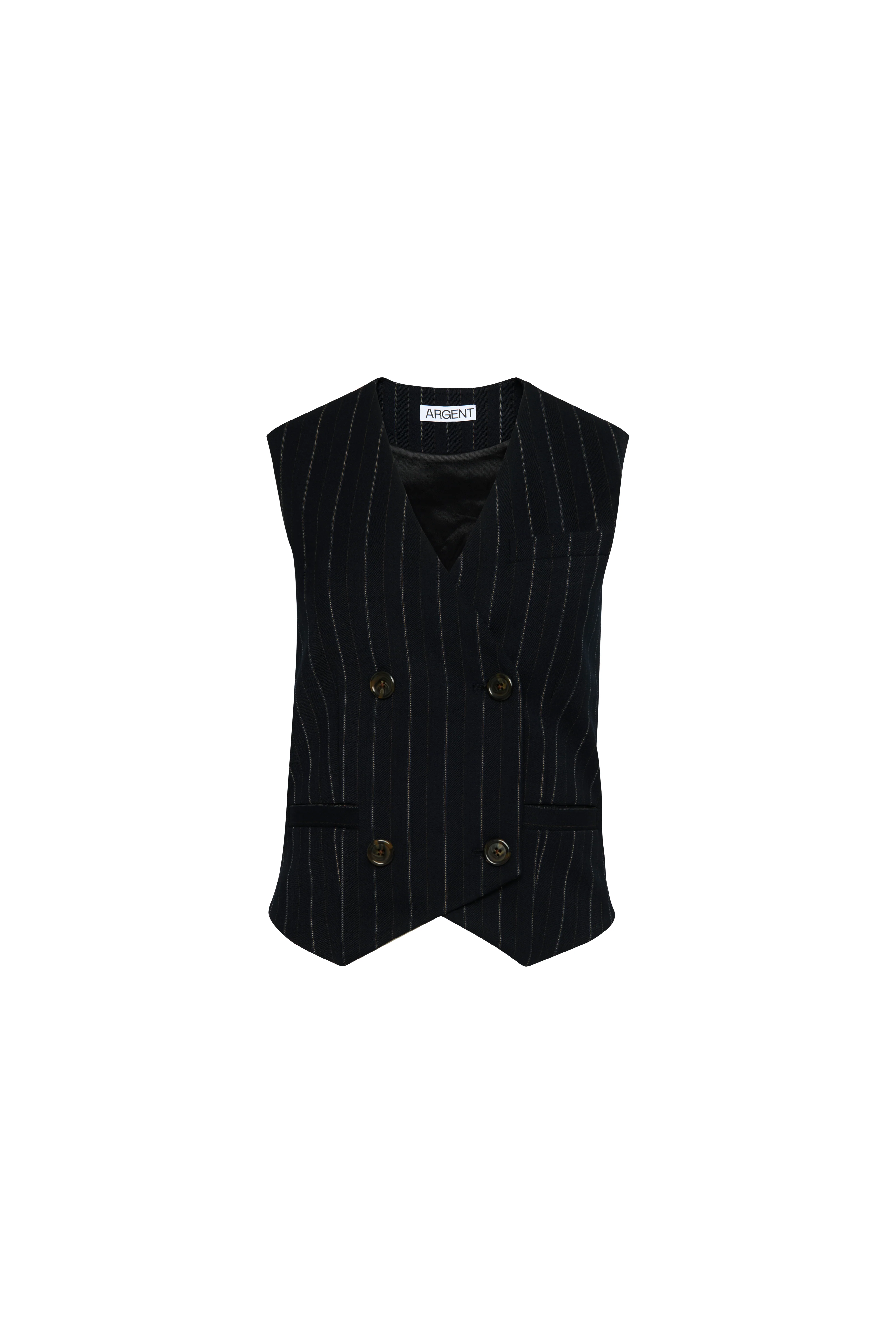 Double-Breasted Waistcoat in Stretch Wool | Herringbone Midnight Stripe - Image 6