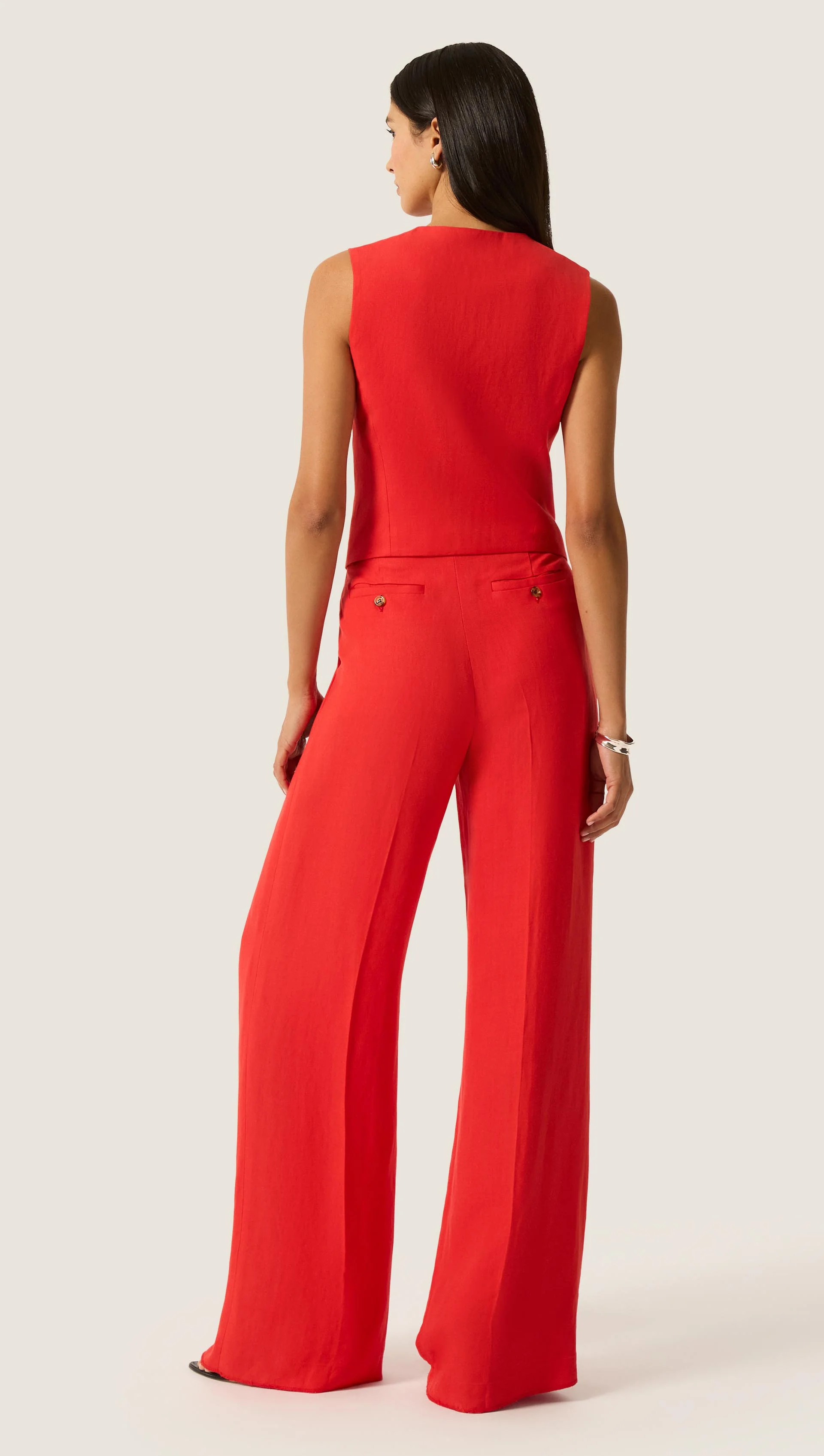 Double-Breasted Waistcoat in Viscose Linen | Coral Red - Image 4