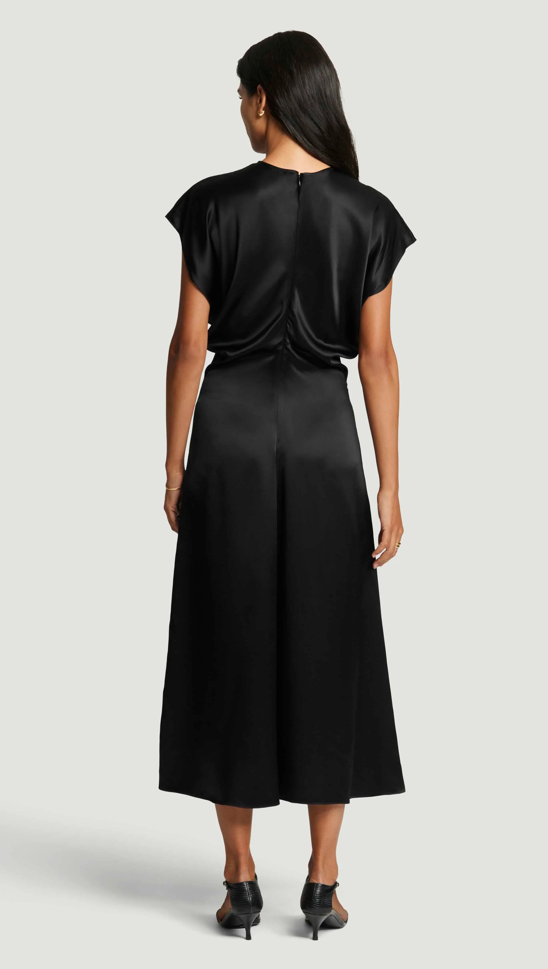 Draped Dress in Silk Charmeuse | Black - Image 3