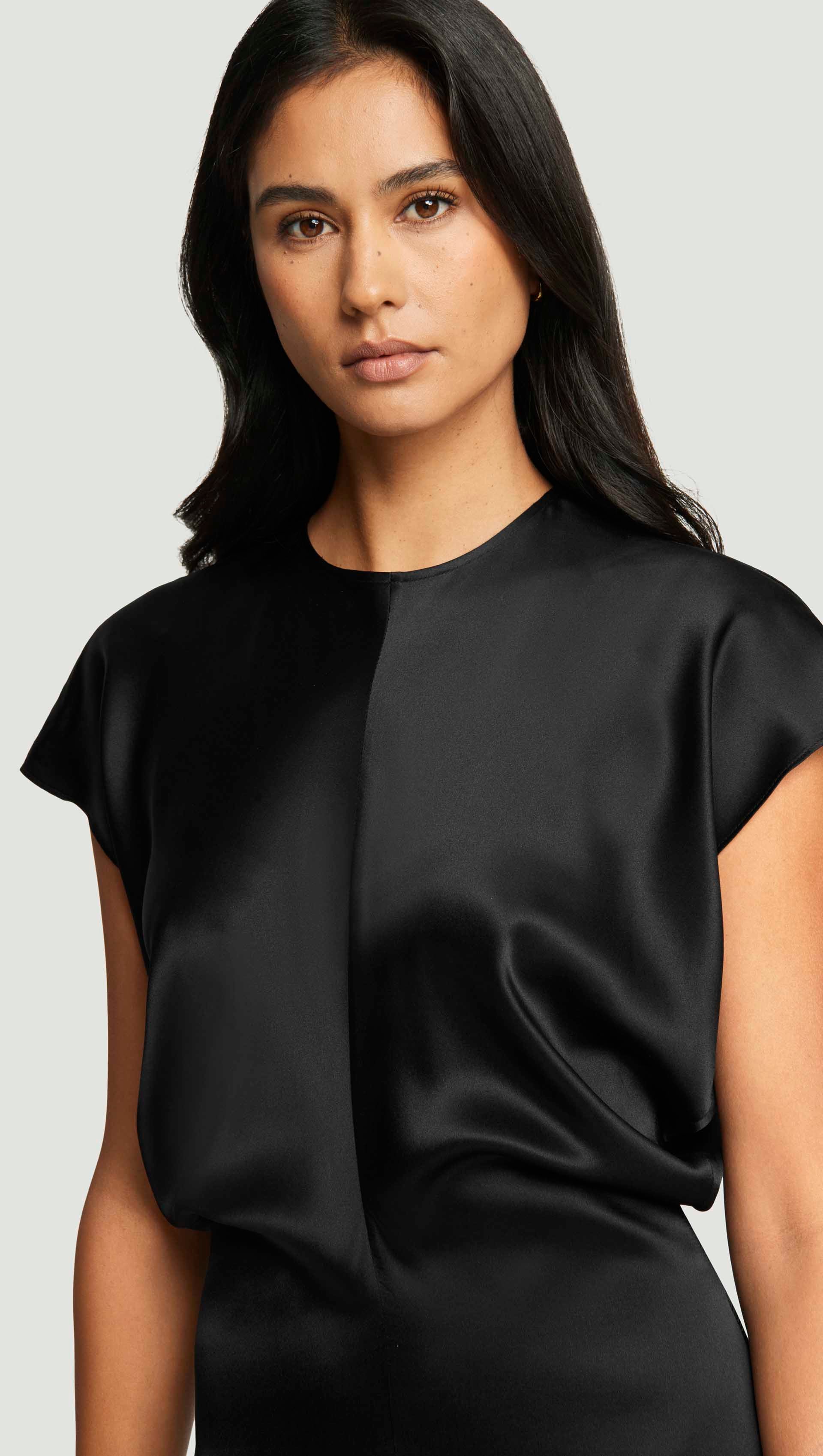 Draped Dress in Silk Charmeuse | Black - Image 4